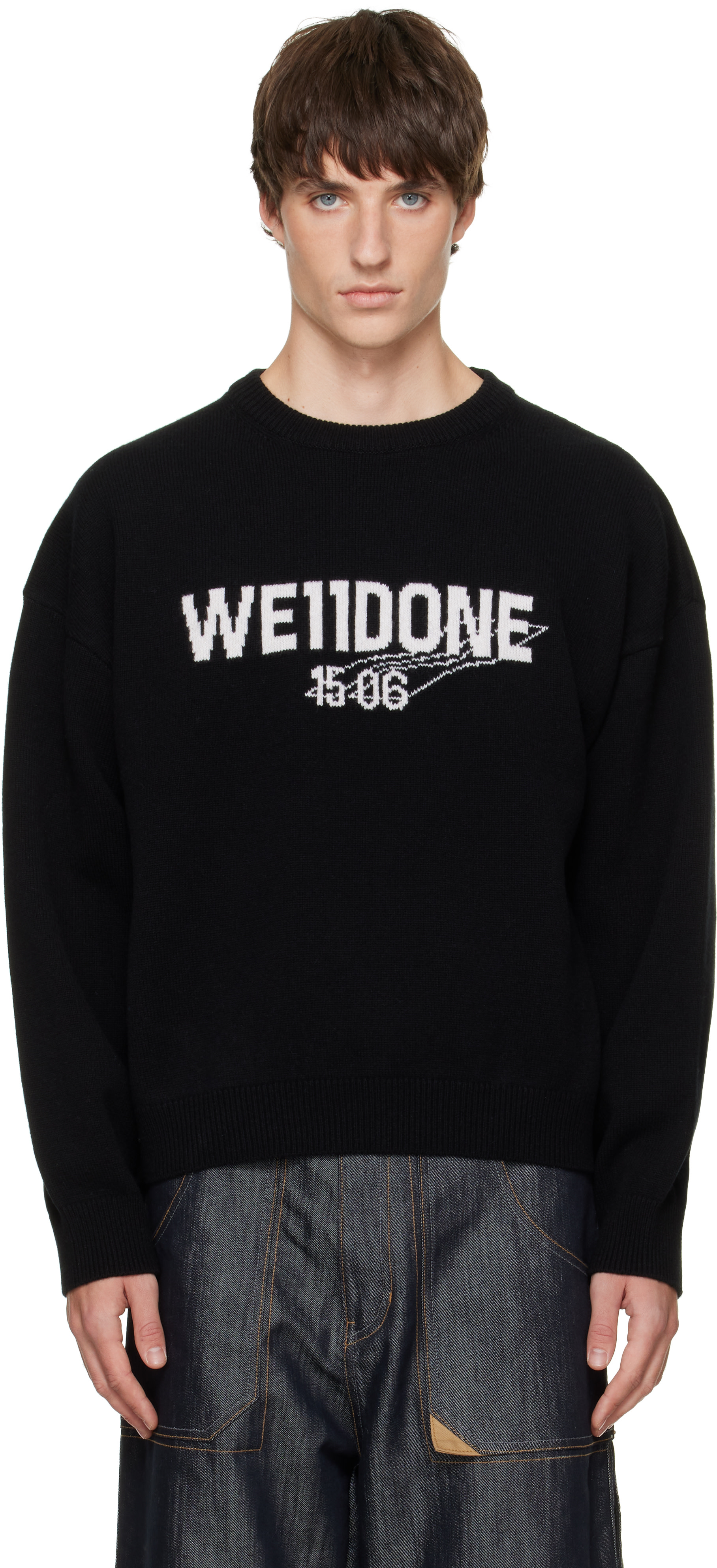 We11done - Black Wide-Fit '1506' Logo Pullover Sweater