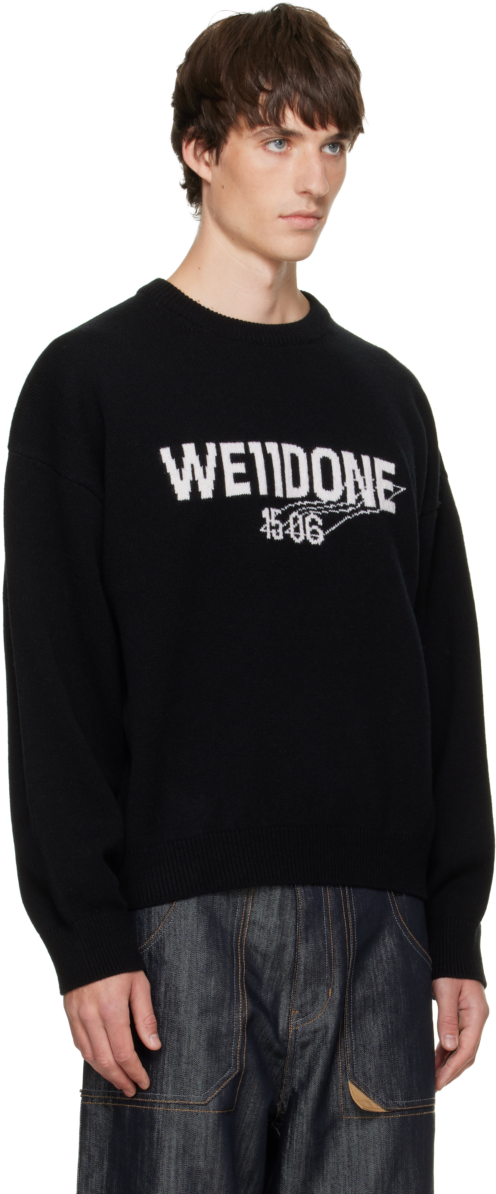 We11done - Black Wide-Fit '1506' Logo Pullover Sweater