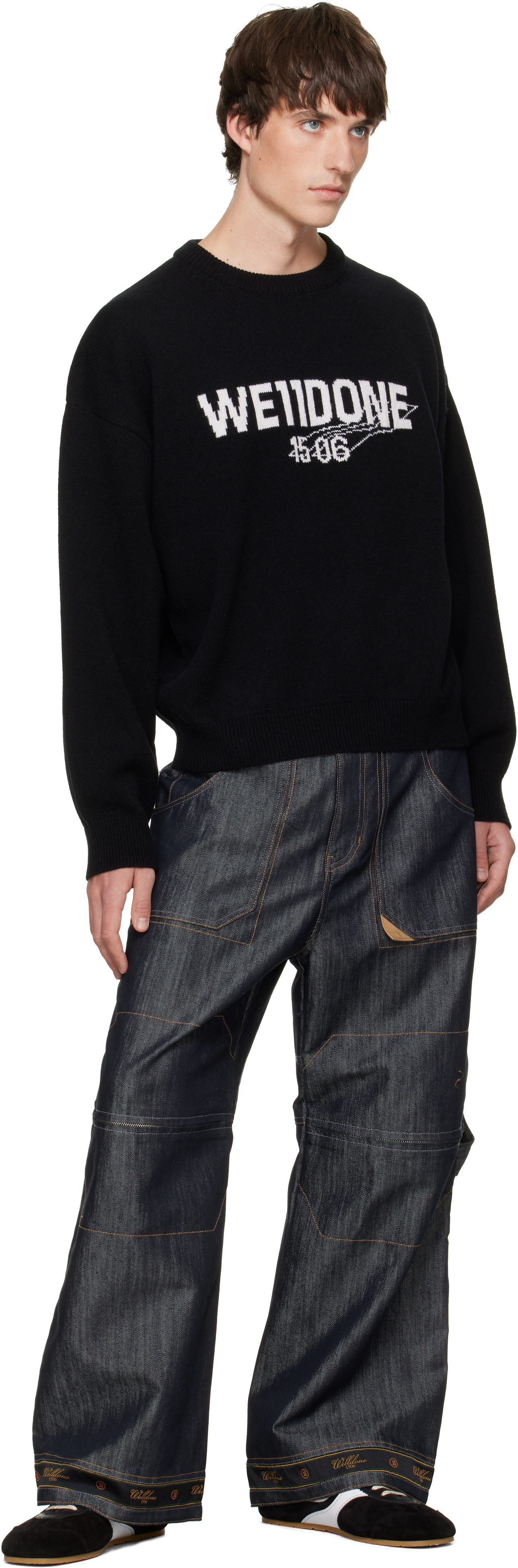 We11done - Black Wide-Fit '1506' Logo Pullover Sweater