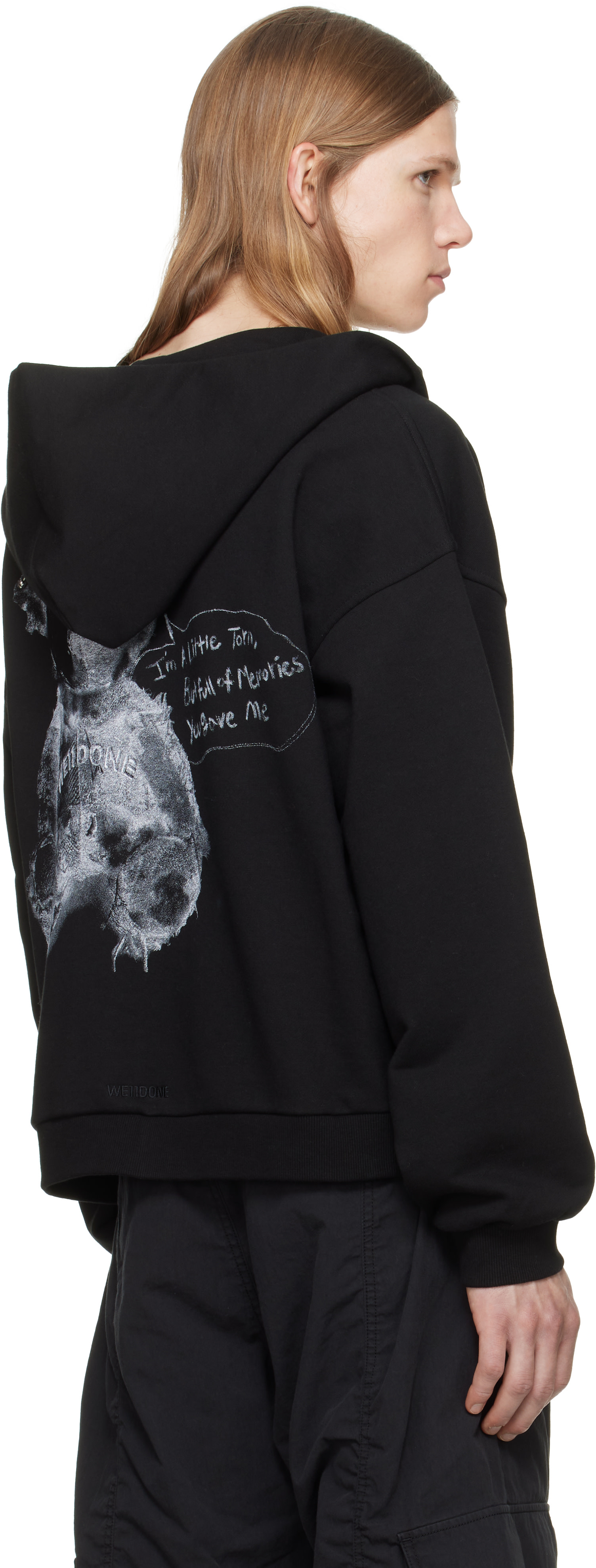 We11done: Black Teddy Drawing Zip-Up Hoodie | SSENSE