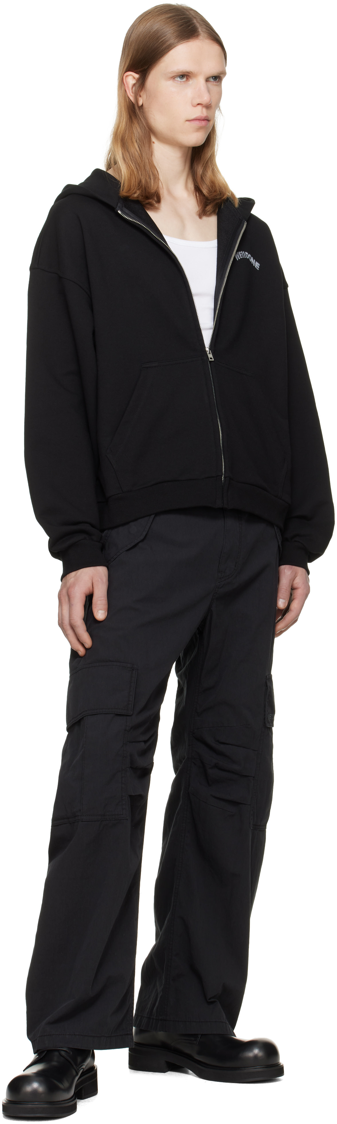 We11done: Black Teddy Drawing Zip-Up Hoodie | SSENSE