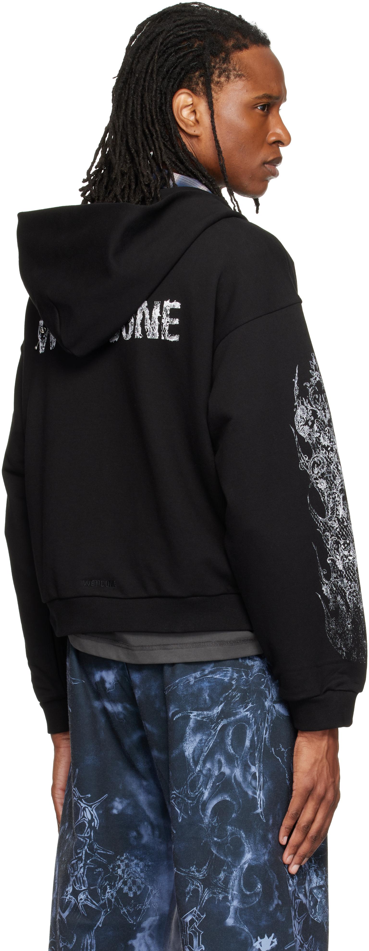 We11done: ブラック Lace 'WE11DONE' ジップアップフーディ | SSENSE 日本