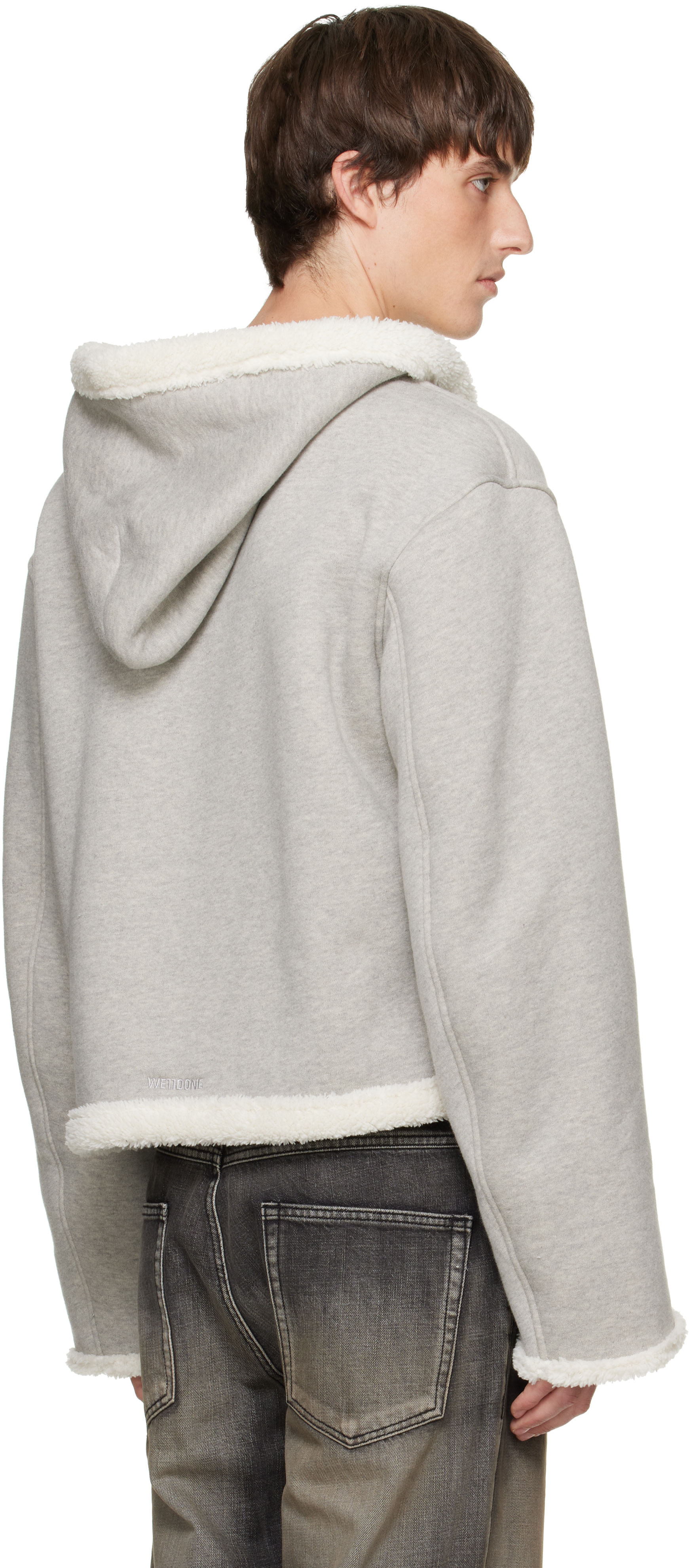 We11done - Pull à capuche gris en sherpa