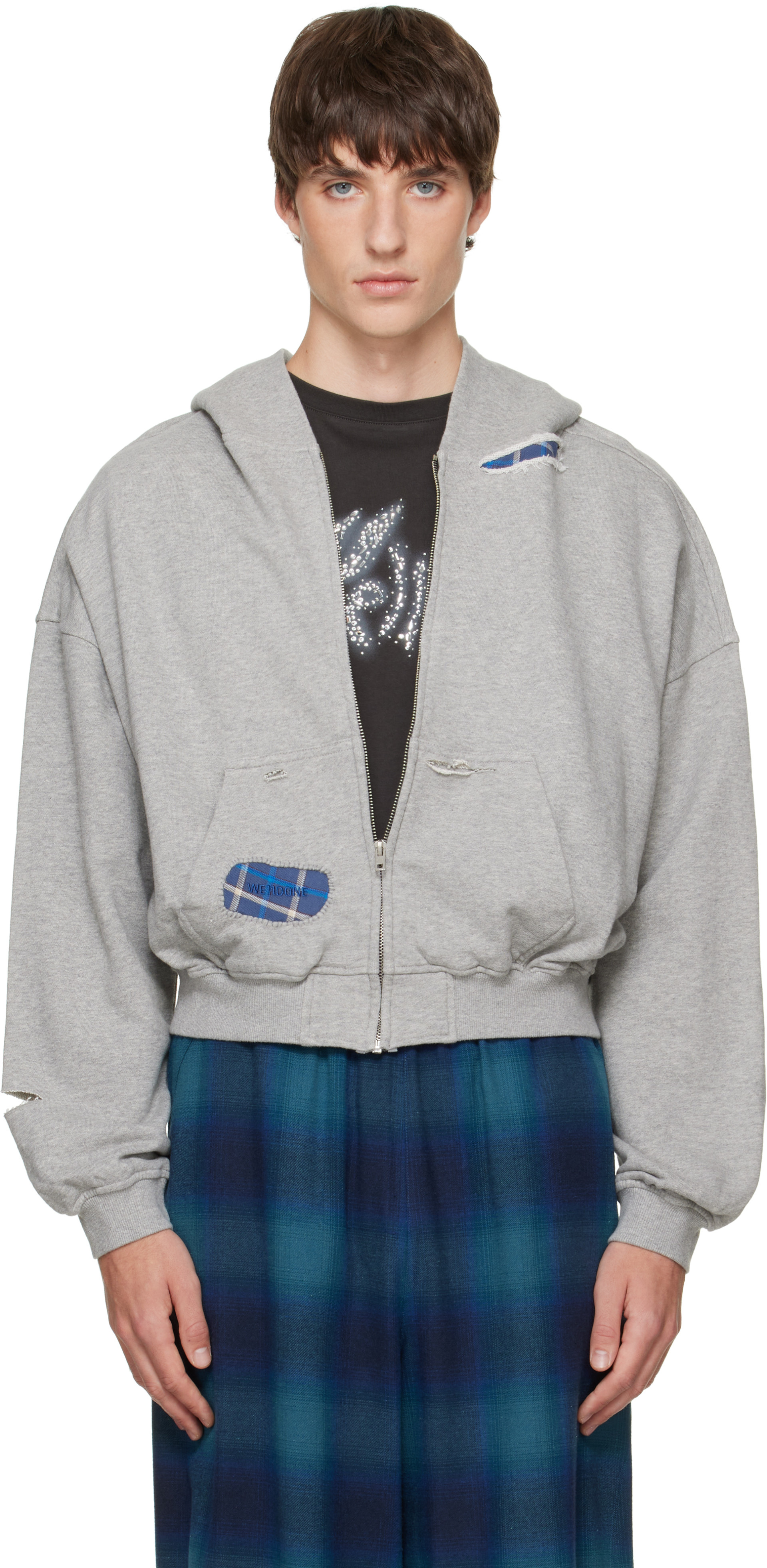 We11done - Gray Repaired Zip-Up Hoodie