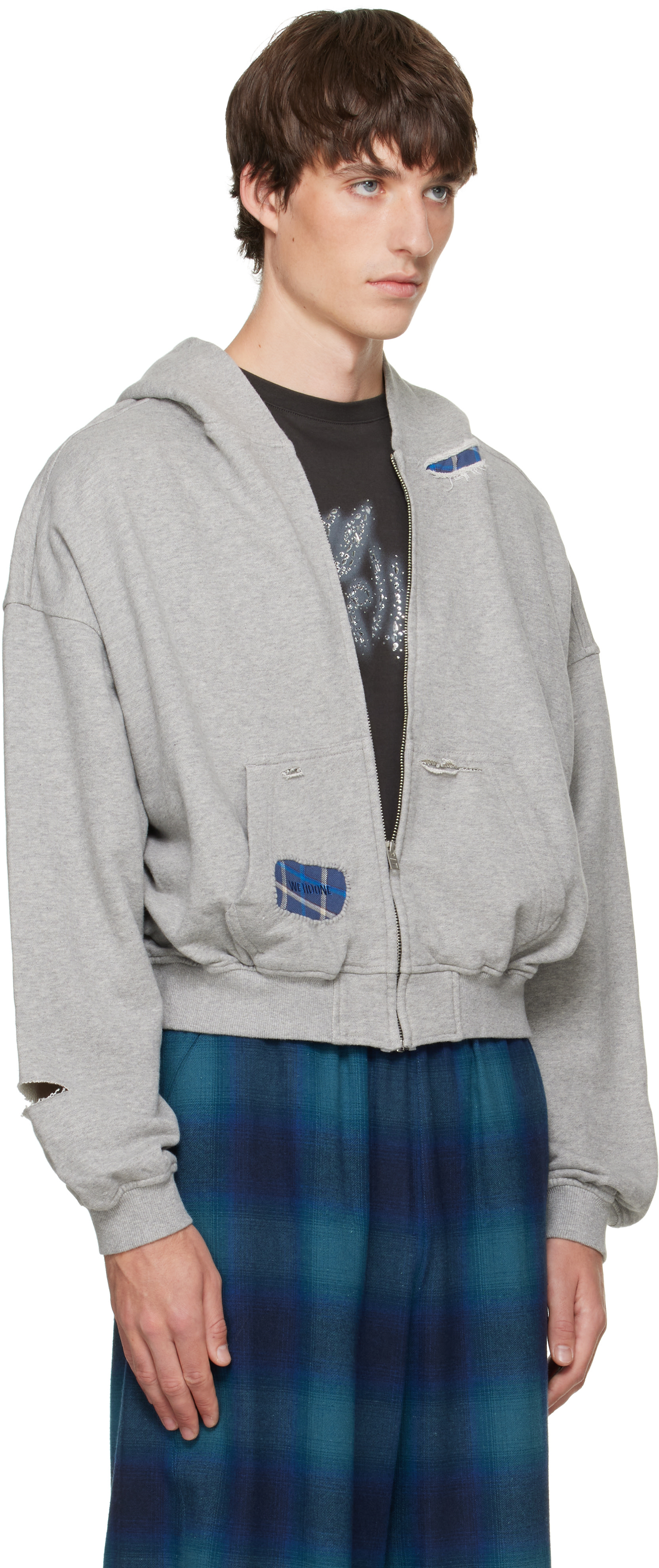 We11done - Gray Repaired Zip-Up Hoodie