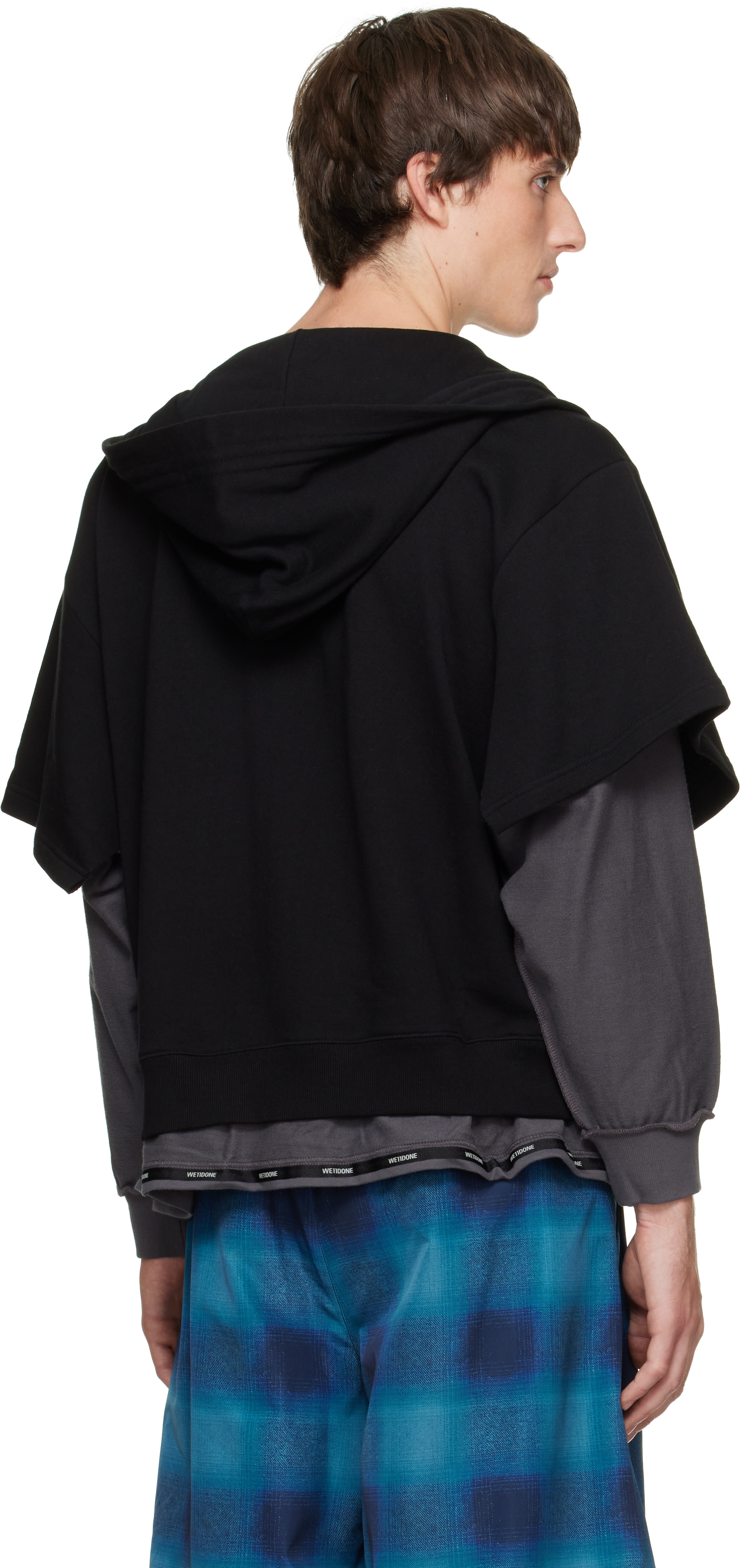 We11done - Pull à capuche étagé noir et gris à glissière