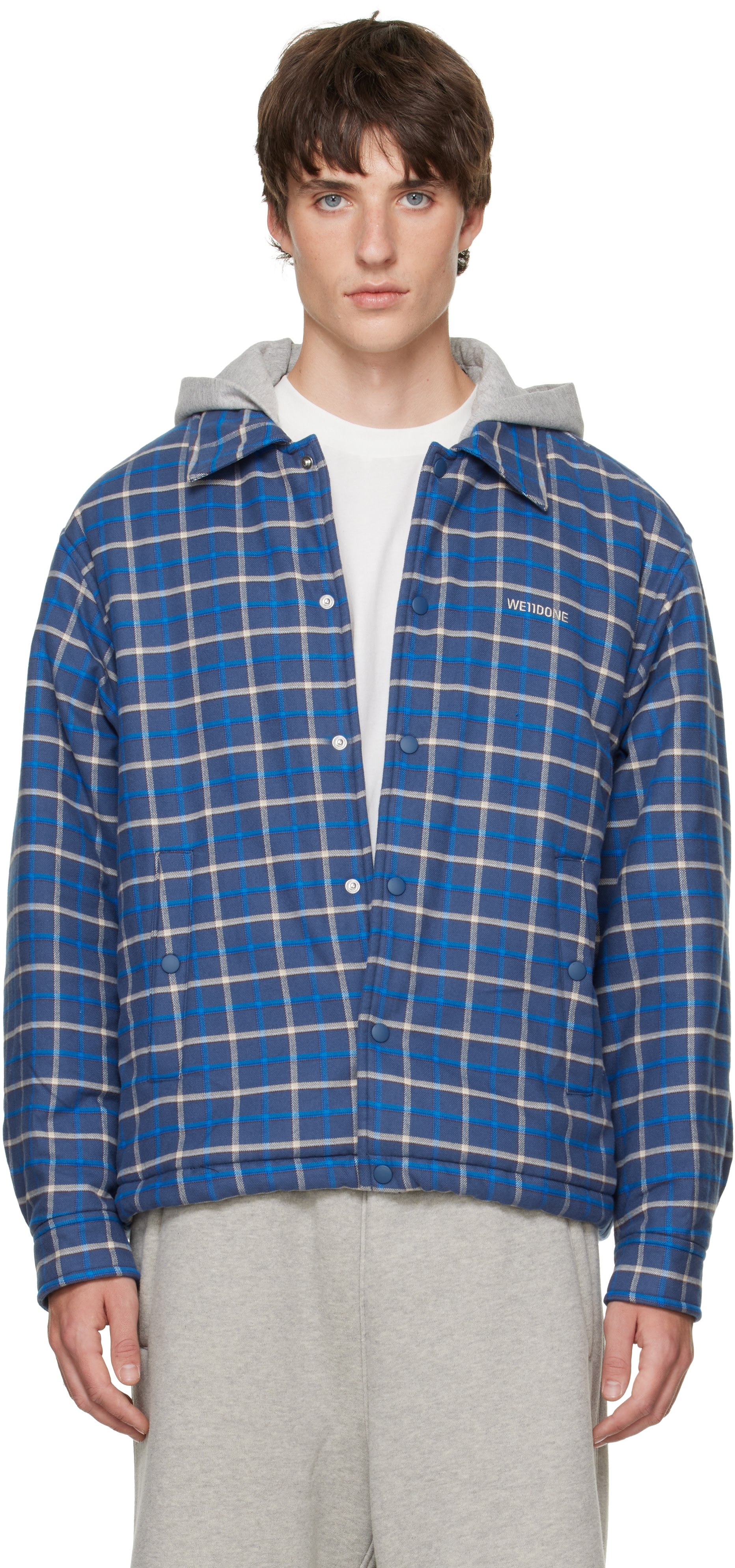 We11done - Blue Hooded Shirt Jacket
