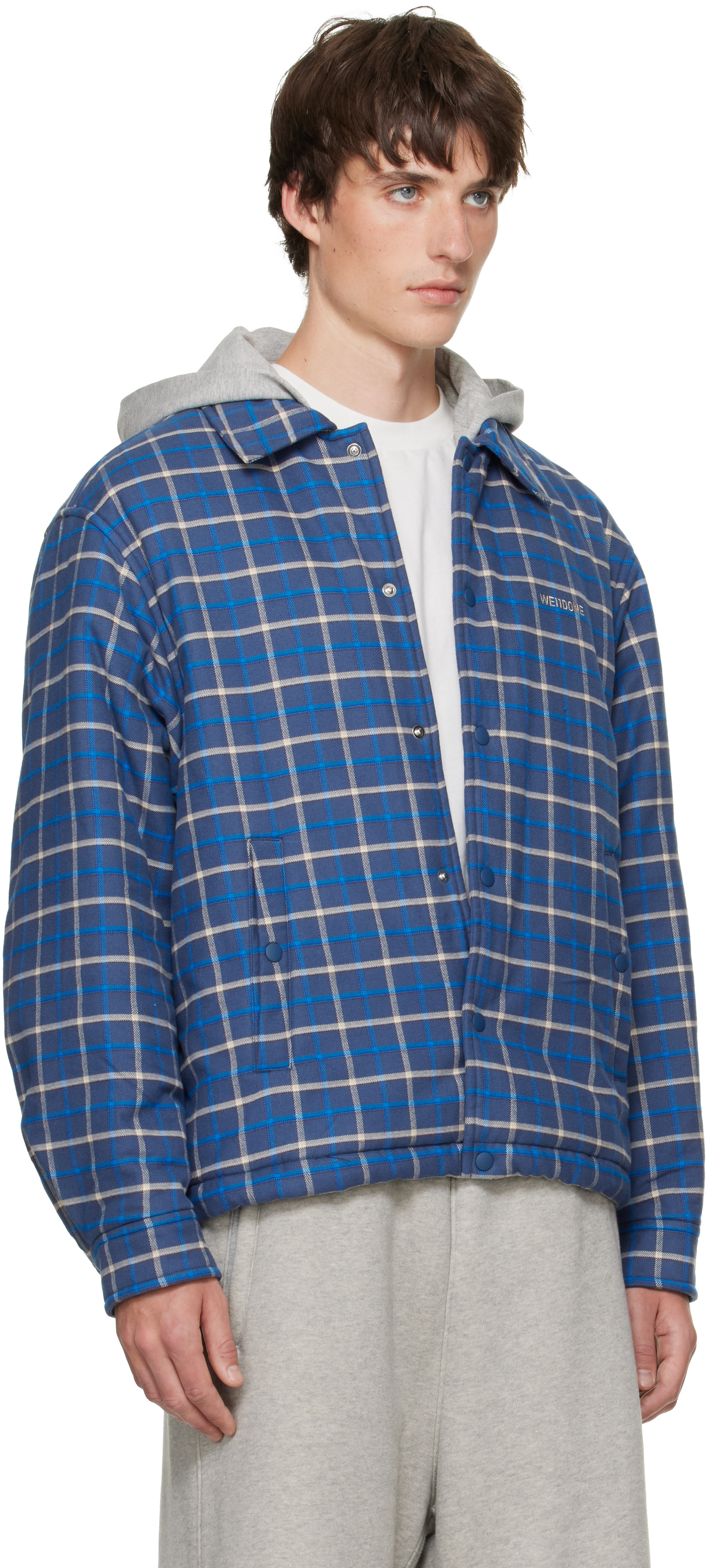 We11done - Blue Hooded Shirt Jacket