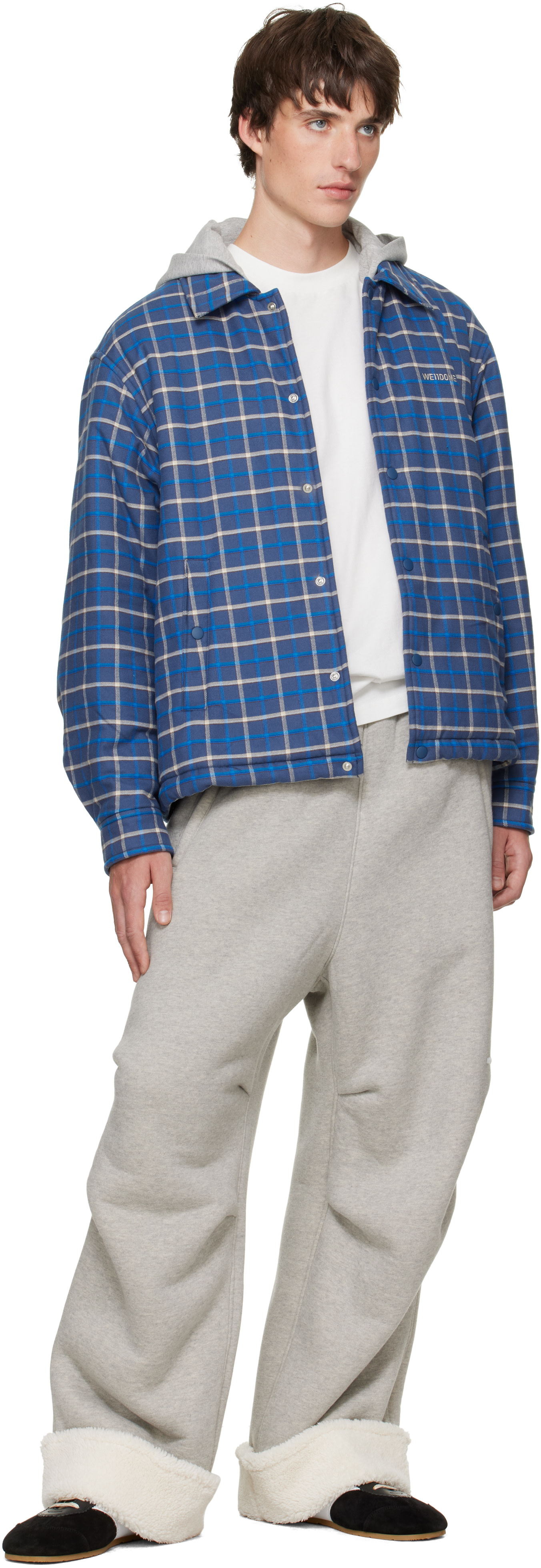 We11done - Blouson-chemise bleu à capuche