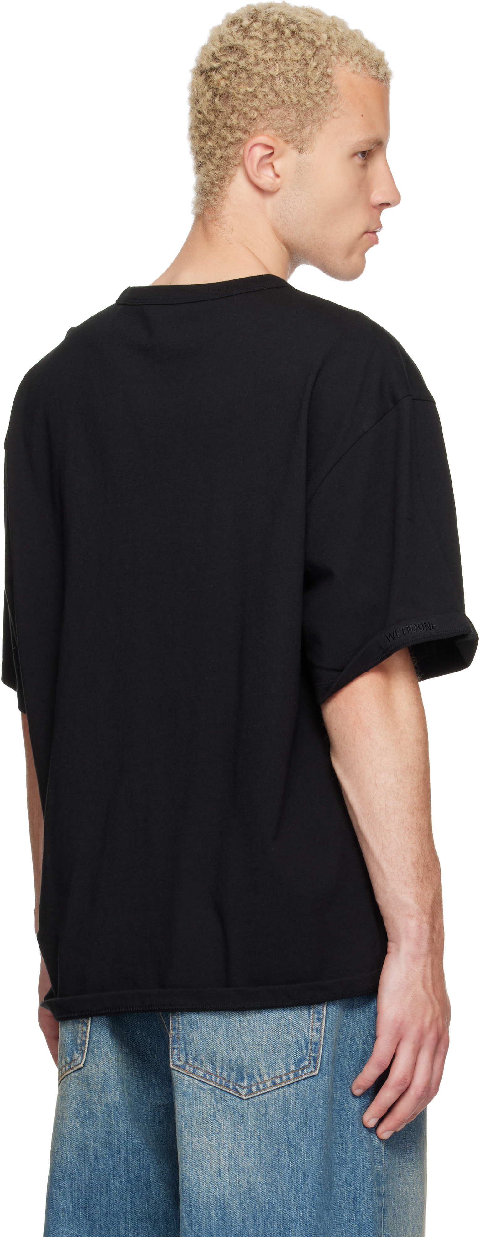 We11done: Black Logo Pin-Tucked T-shirt | SSENSE