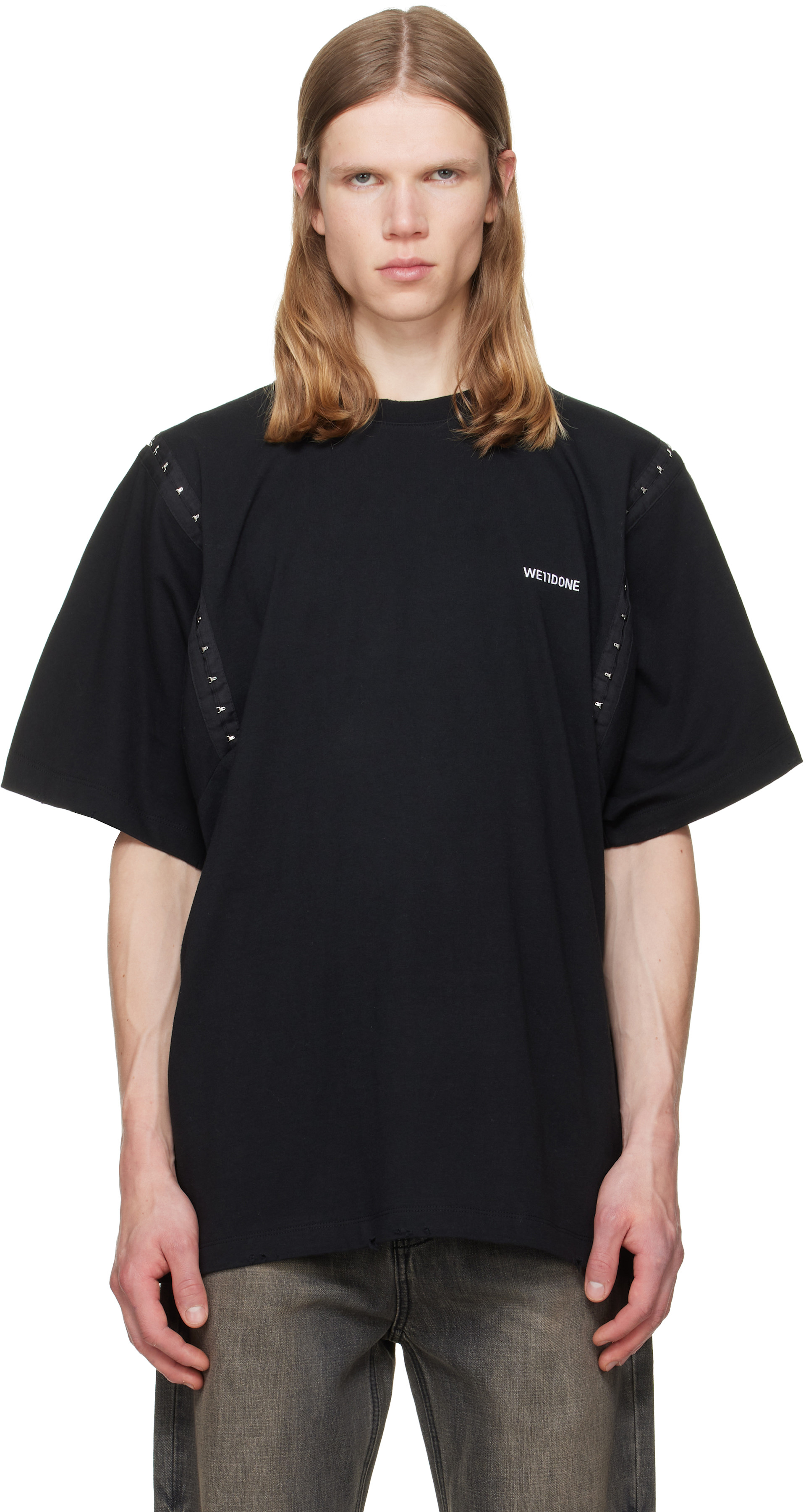 We11done: ブラック Hook & Eye Tシャツ | SSENSE 日本
