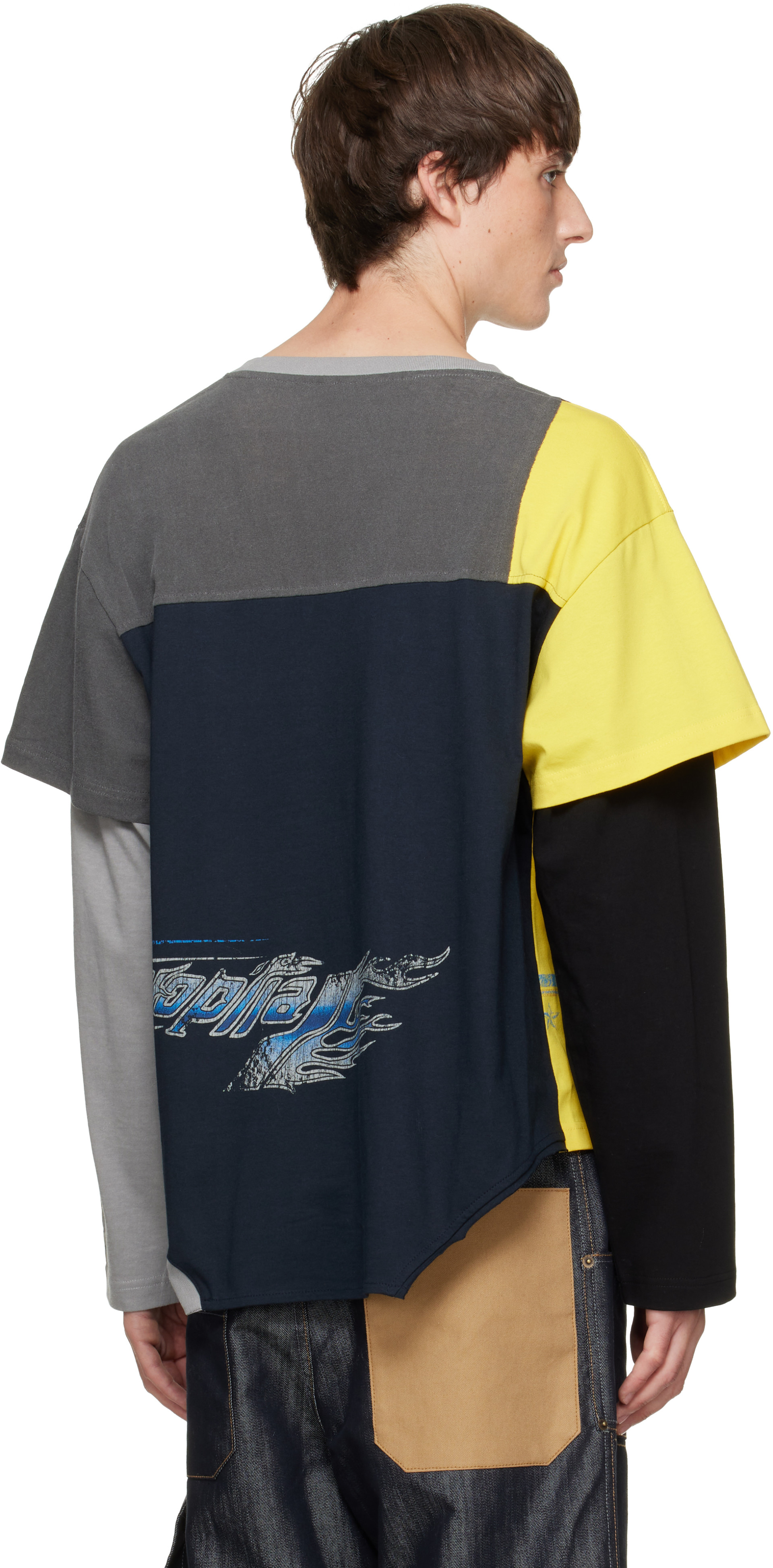 We11done - Gray Patchwork Layered Long-Sleeve T-shirt