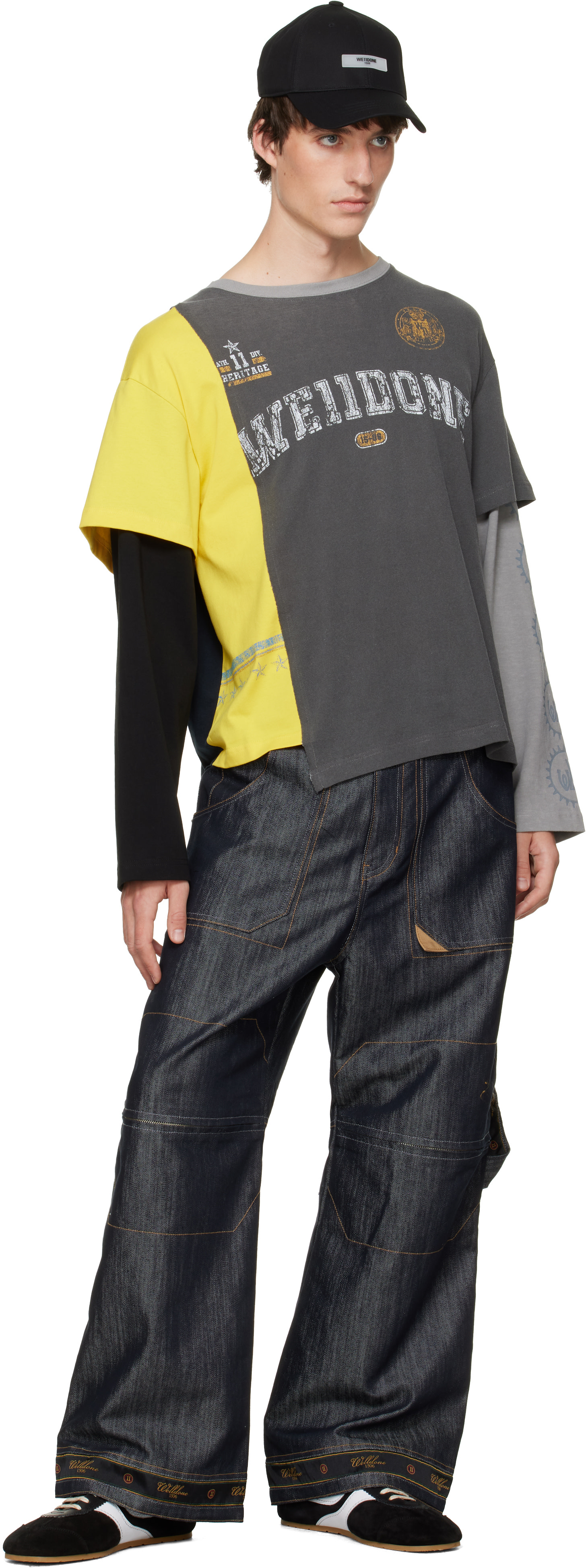 We11done - Gray Patchwork Layered Long-Sleeve T-shirt