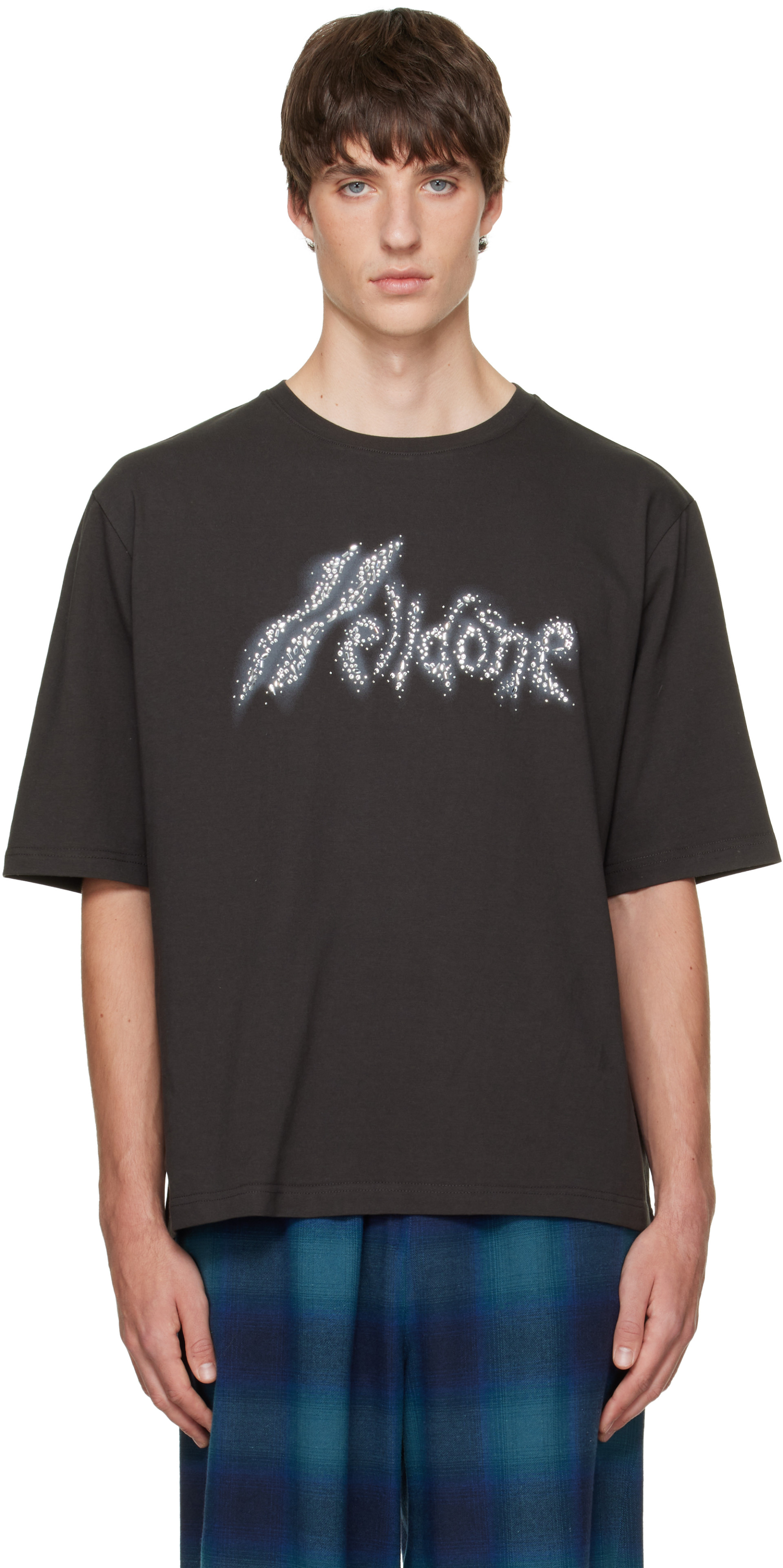 We11done - グレー ラインストーン ロゴ Tシャツ