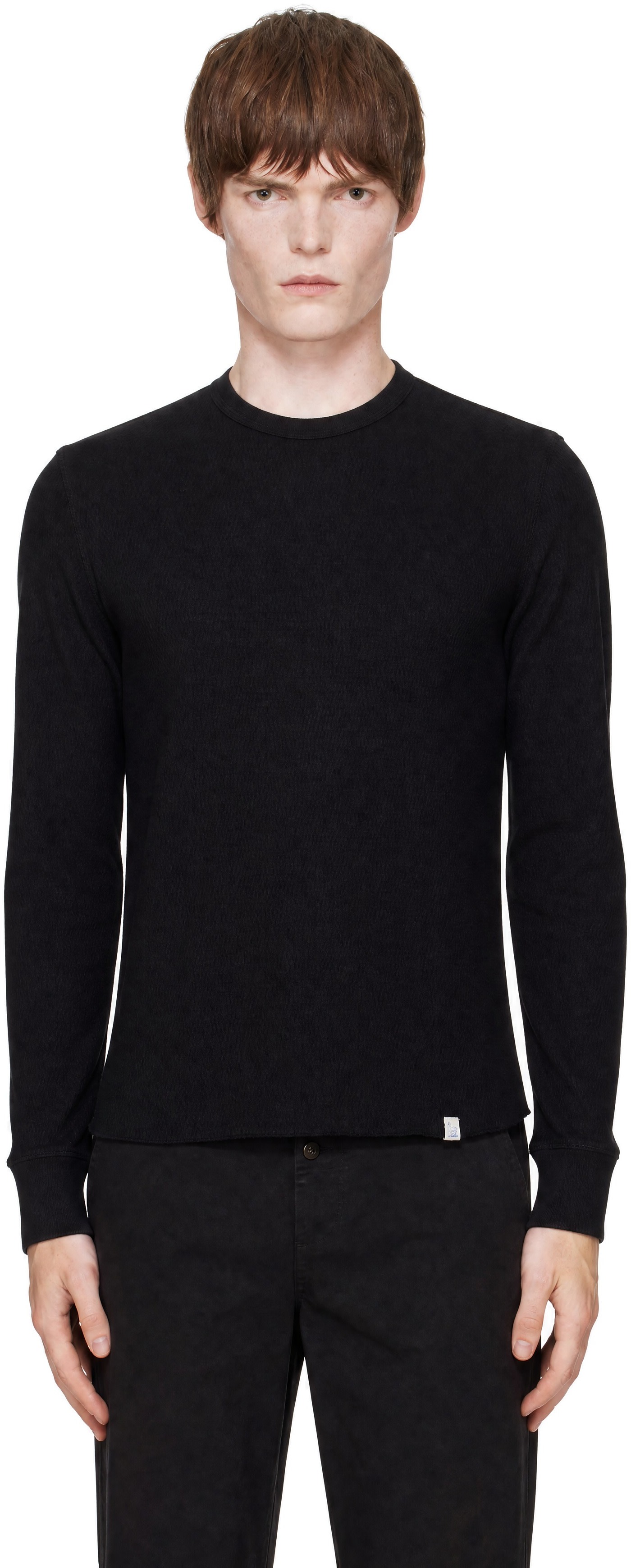 Merz b. Schwanen: Black Diamond-Patterned Cotton Thermal Longsleve
