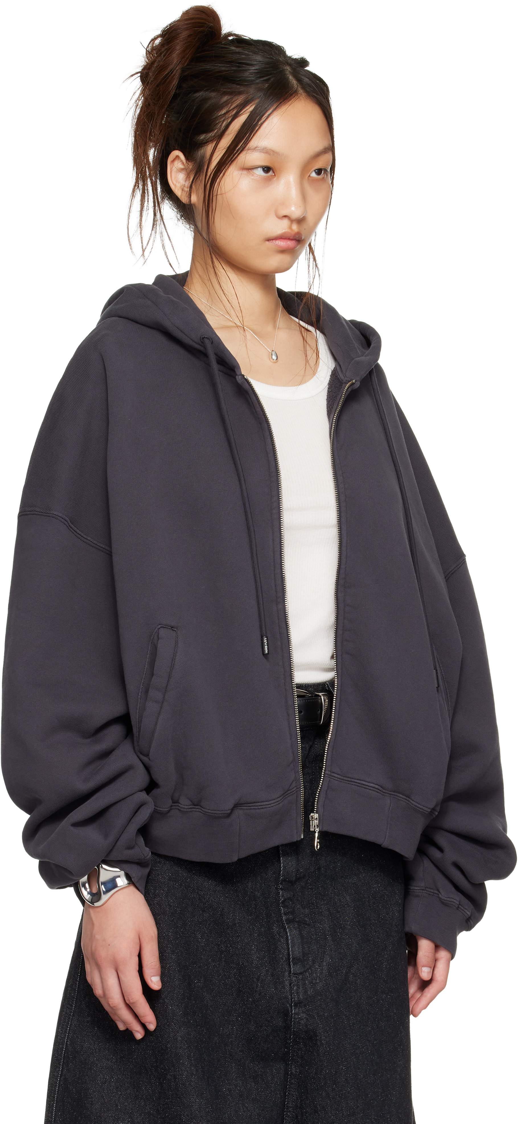 LU’U DAN - Pull à capuche gris à glissière