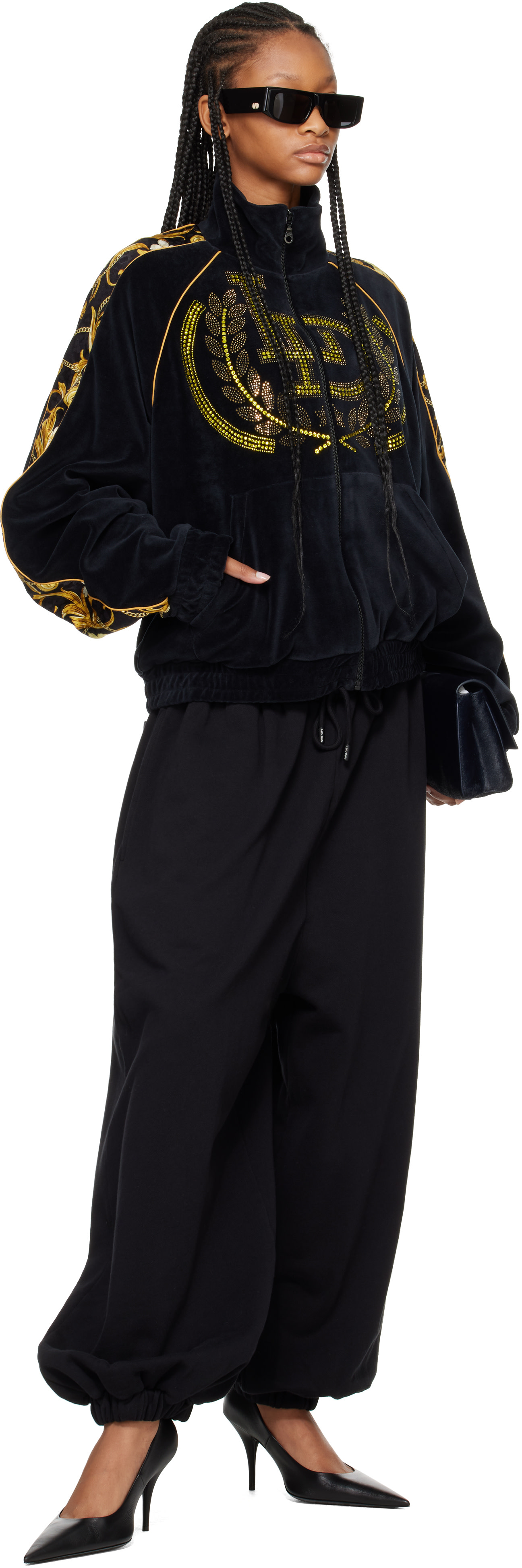 トップス sublations VELVET TRACK OVER JACKET LU'U DAN: Black Supa Sleaze Velvet Track Jacket | SSENSE