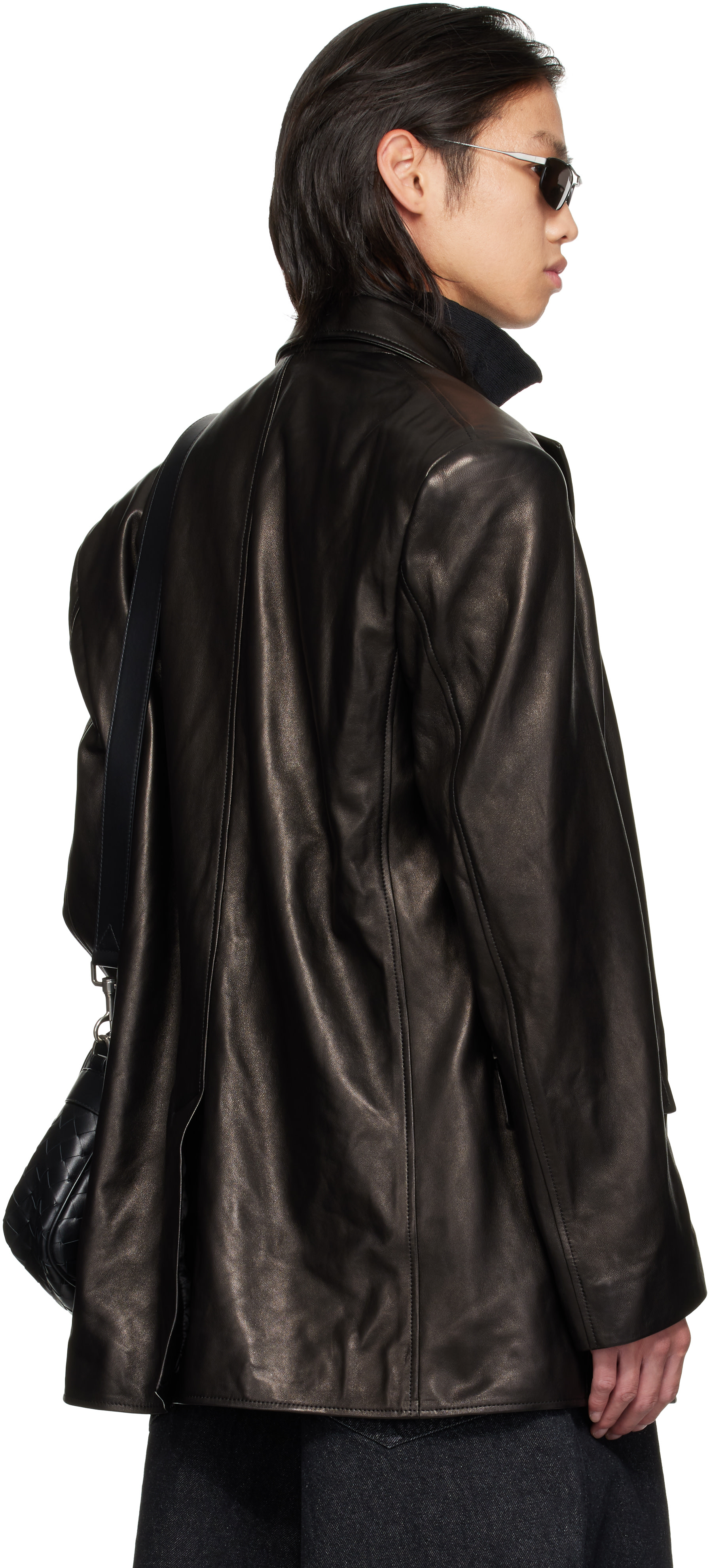 LU'U DAN - Black Oversized Tailored Leather Suit Jacket