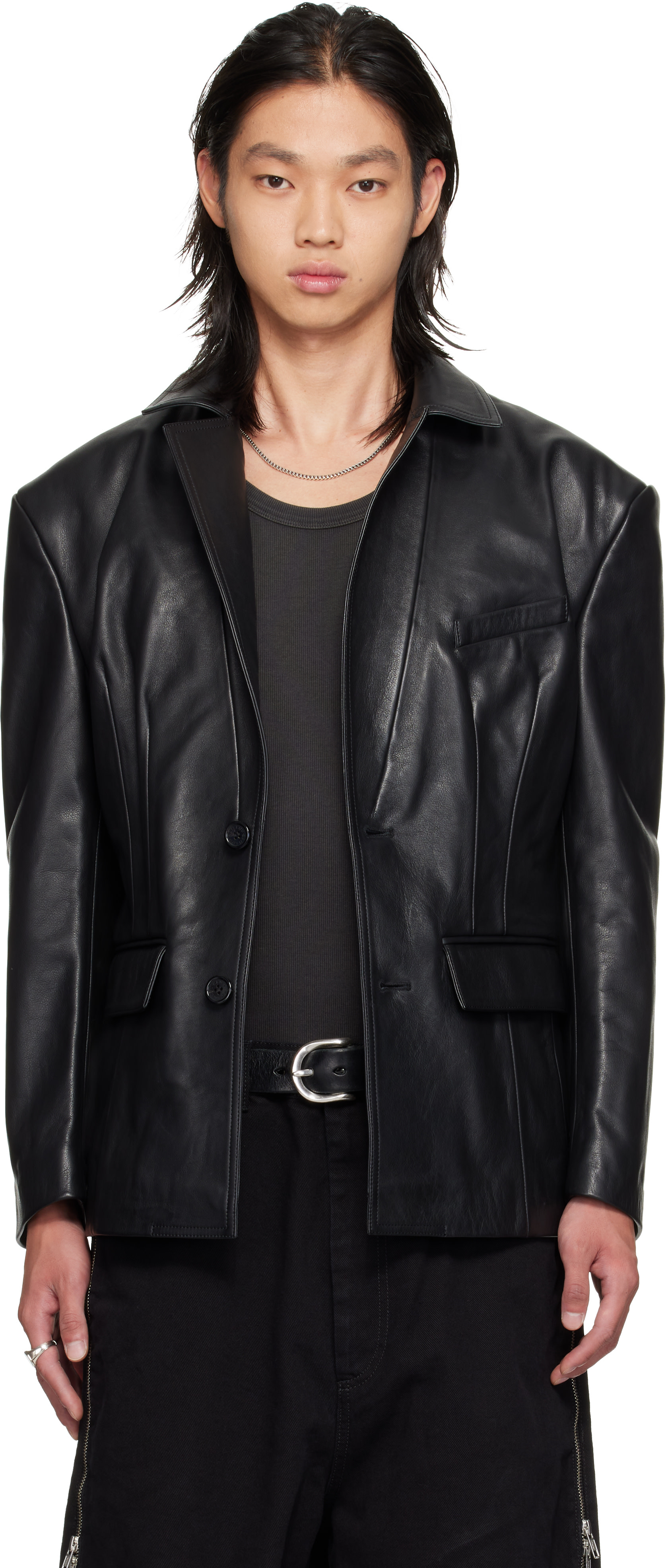 LU'U DAN - Black Cinched Leather Blazer