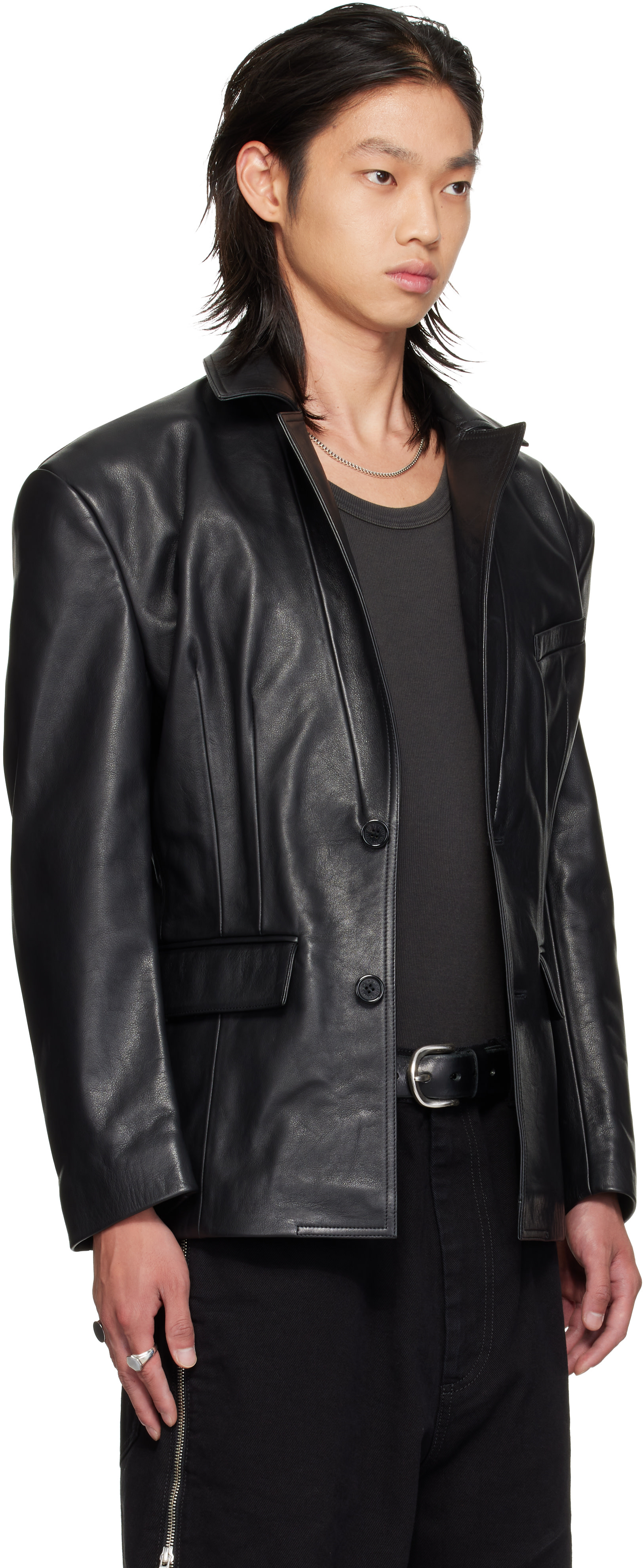 LU'U DAN - Black Cinched Leather Blazer