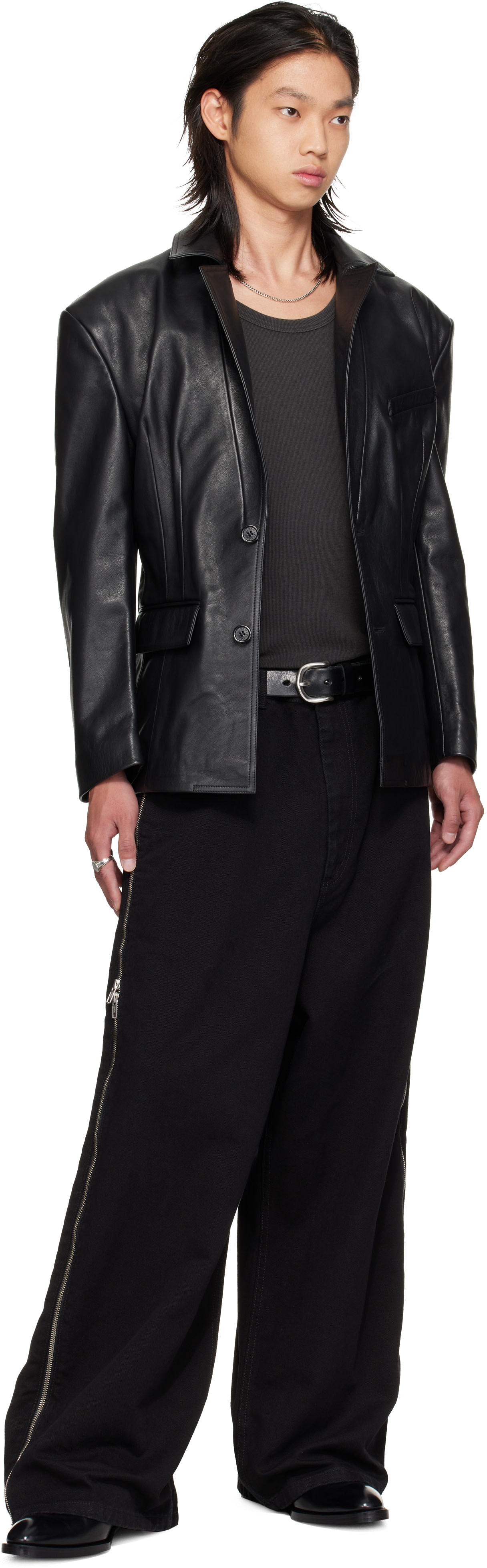 LU'U DAN - Black Cinched Leather Blazer
