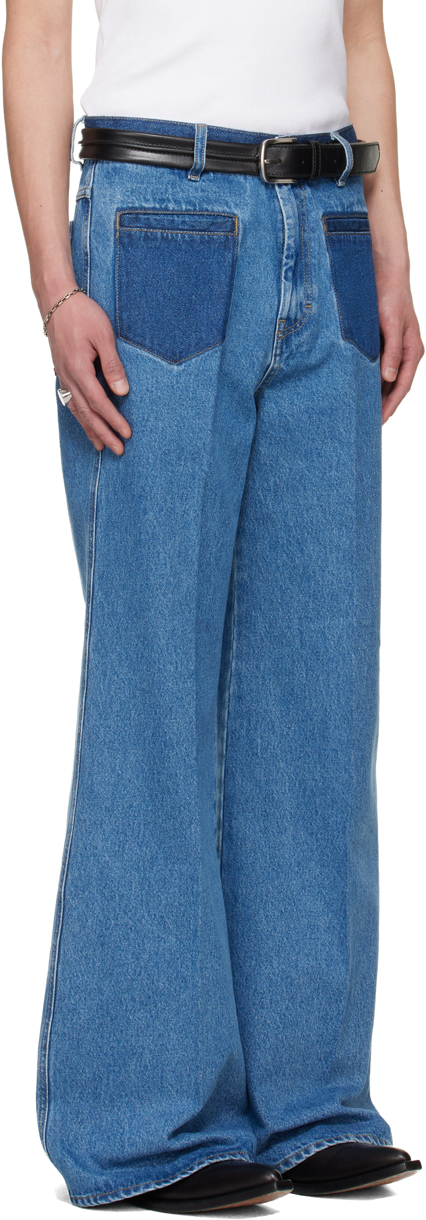 LU'U DAN: BRUCE LEE x LỰU ĐẠN Blue Nocturnal Flare Jeans | SSENSE