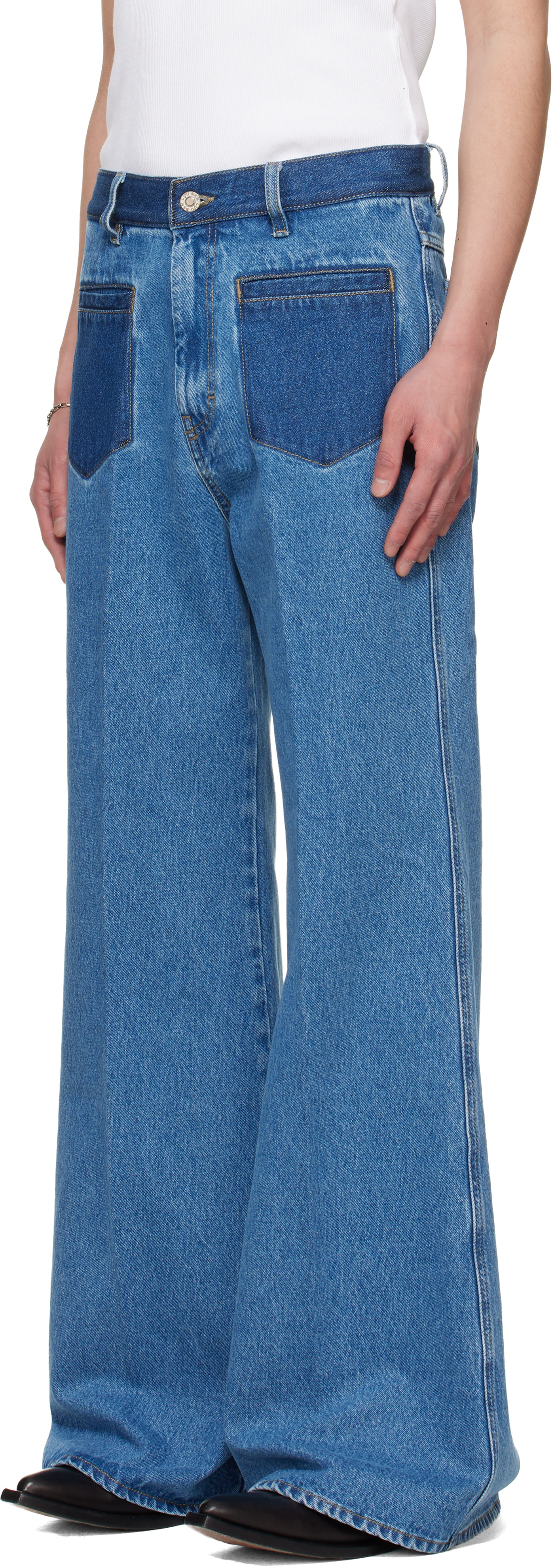 LU'U DAN: BRUCE LEE x LỰU ĐẠN Blue Nocturnal Flare Jeans | SSENSE