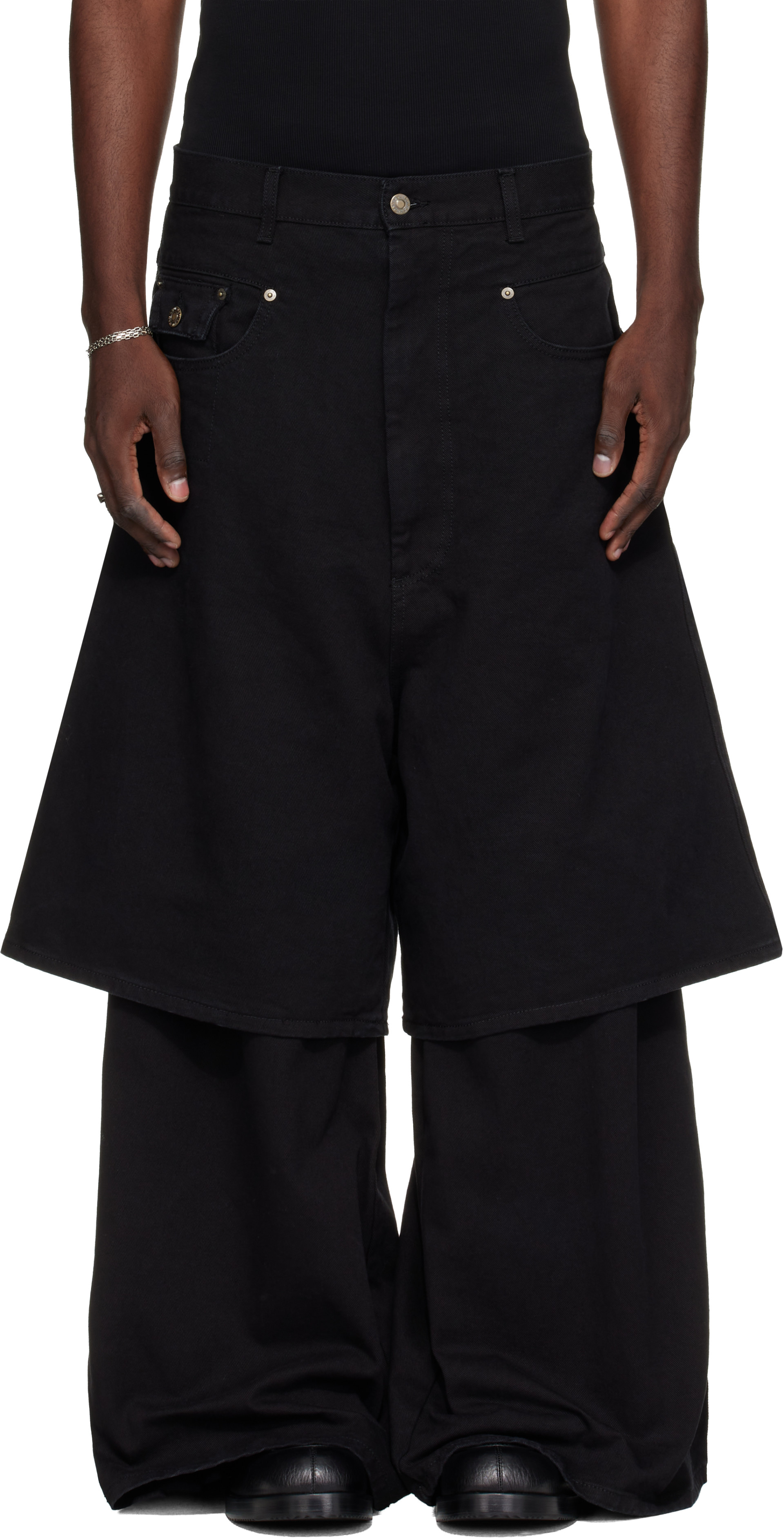 LU'U DAN - Black Double-Deck Denim Jeans