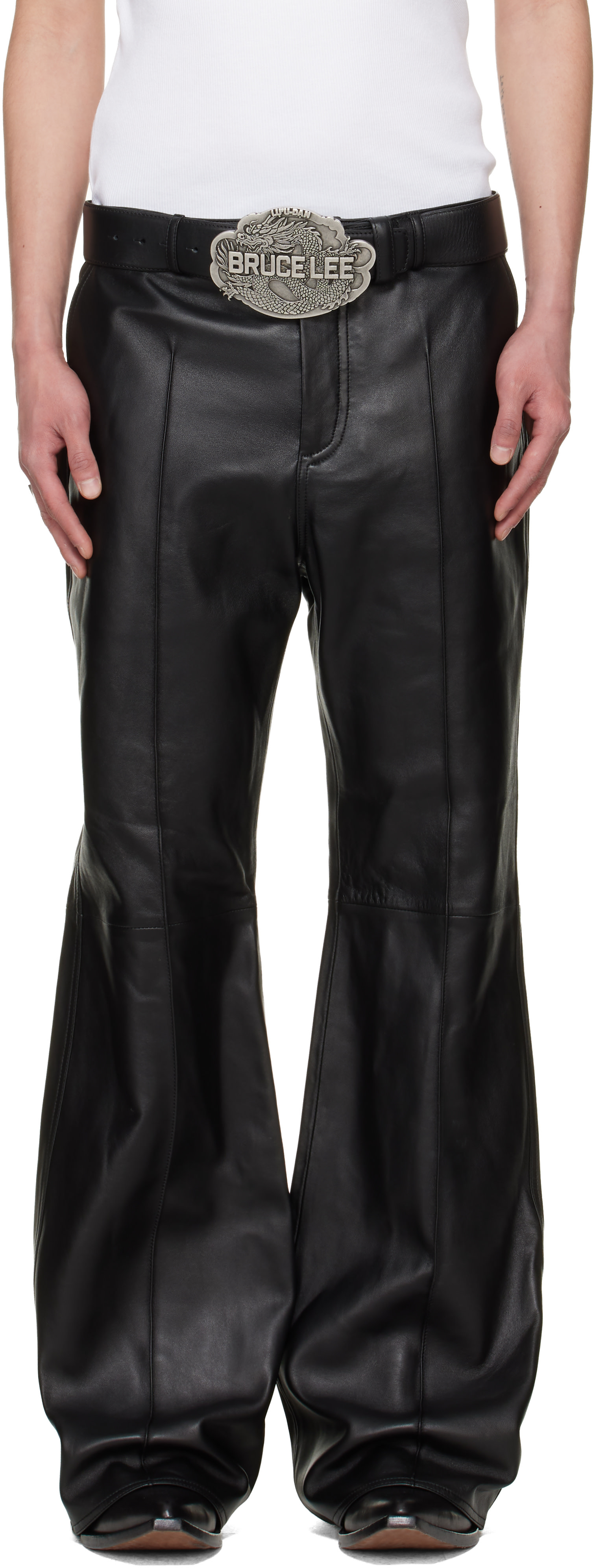 LU'U DAN: BRUCE LEE x LỰU ĐẠN Black LỰU Bells Bell Bottom Leather