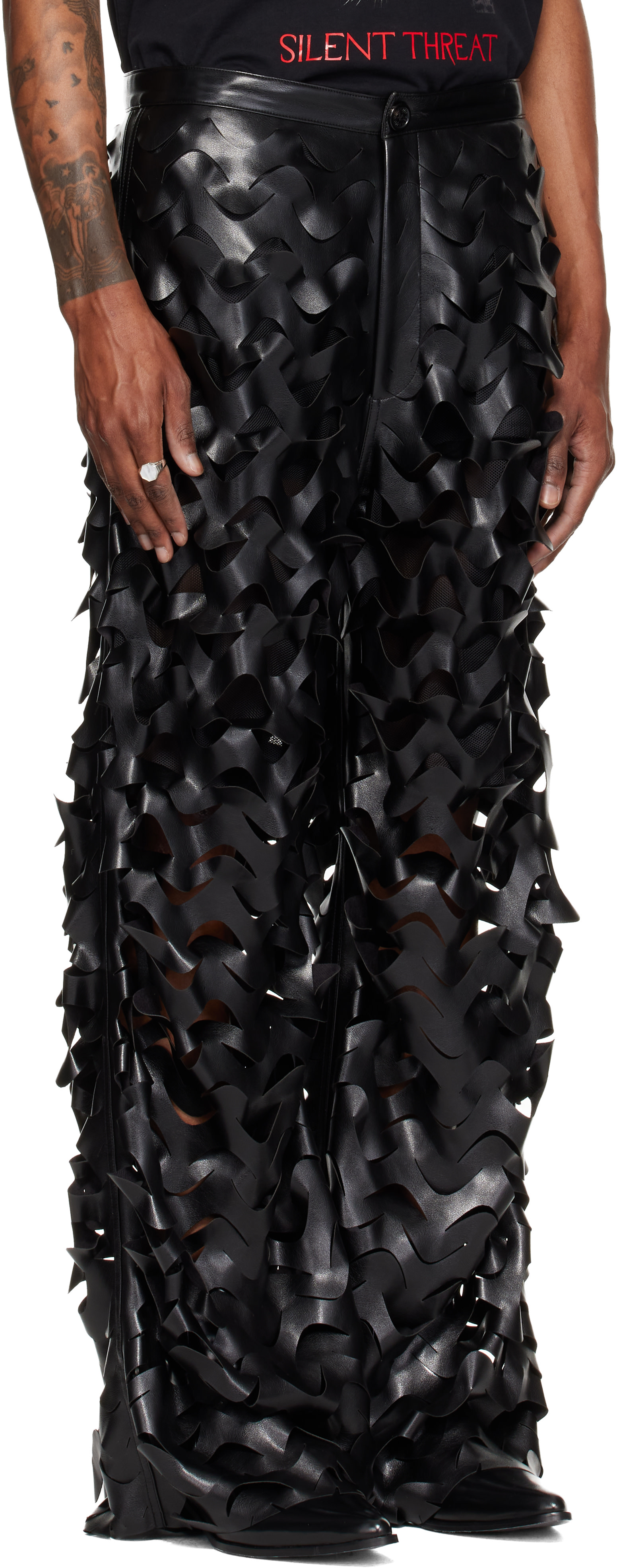 LU'U DAN: Black Laser Cut Faux-Leather Trousers | SSENSE