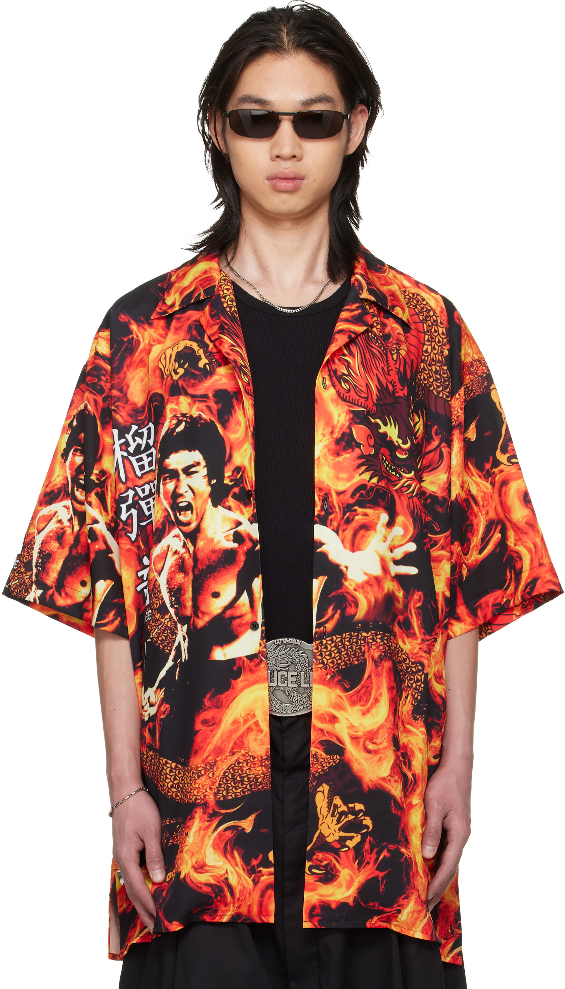 LU'U DAN: BRUCE LEE x LỰU ĐẠN Black & Orange Sleaze Shirt | SSENSE