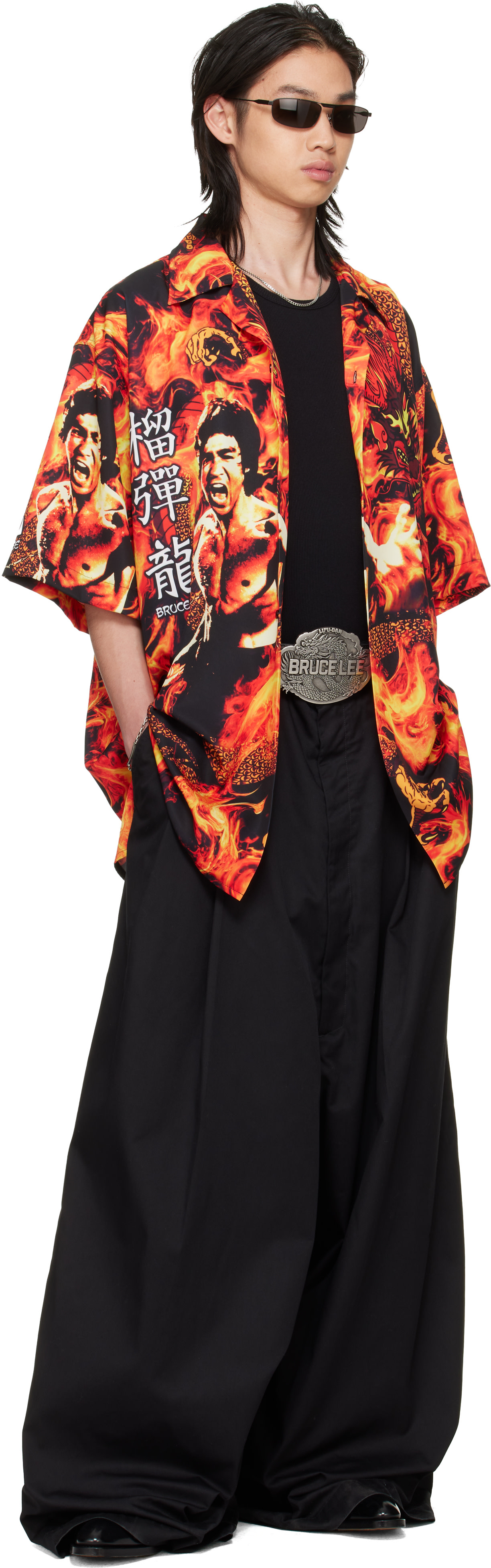 LU'U DAN: BRUCE LEE x LỰU ĐẠN Black & Orange Sleaze Shirt | SSENSE