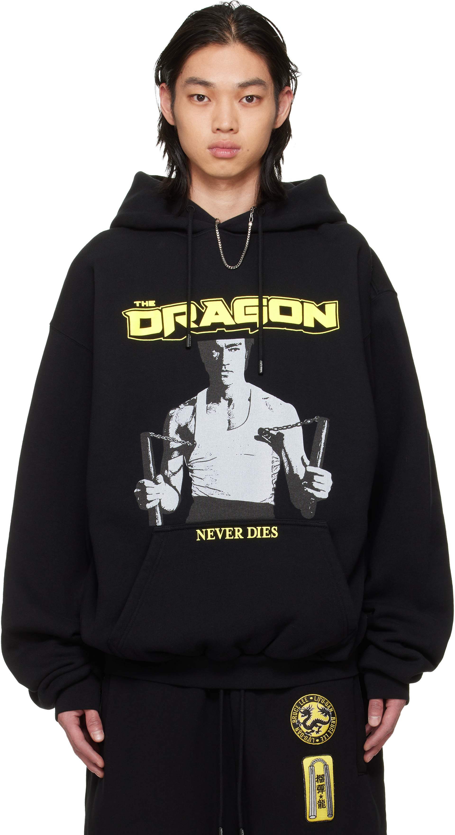 Dare With Dragon ブラック　ブルゾン LU'U DAN: BRUCE LEE x LỰU ĐẠN Black Oversized Hoodie | SSENSE