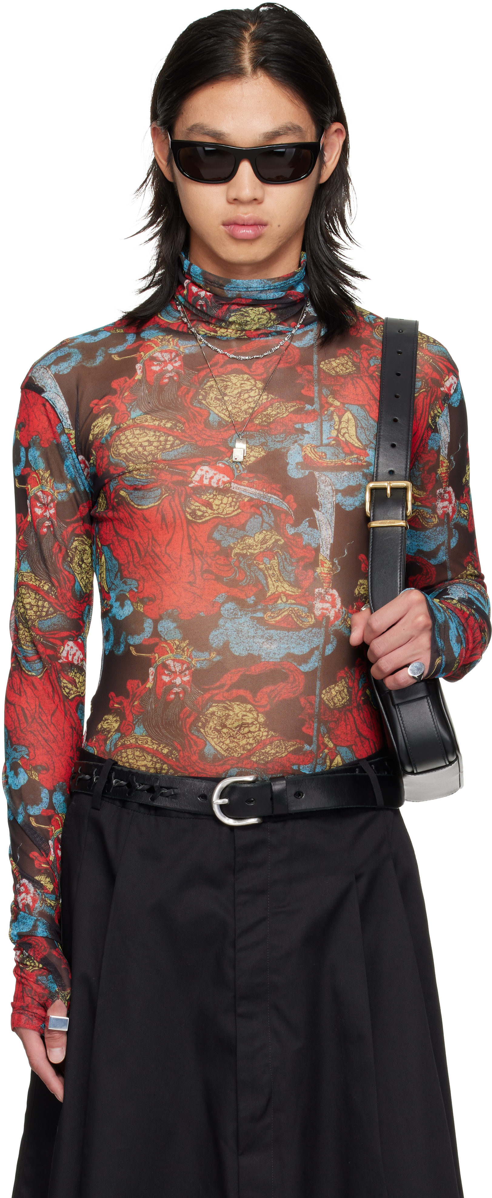 LU'U DAN - Red Masked Mesh Turtleneck