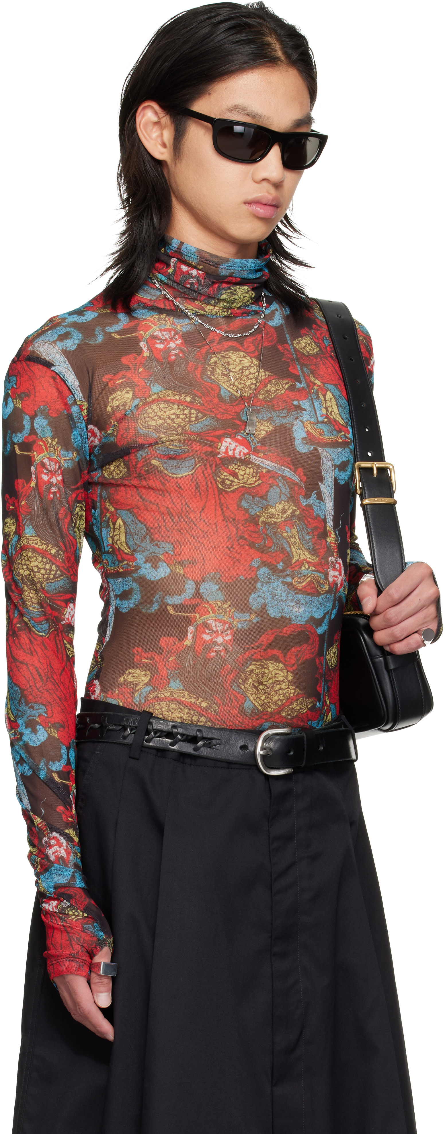 LU'U DAN - Red Masked Mesh Turtleneck