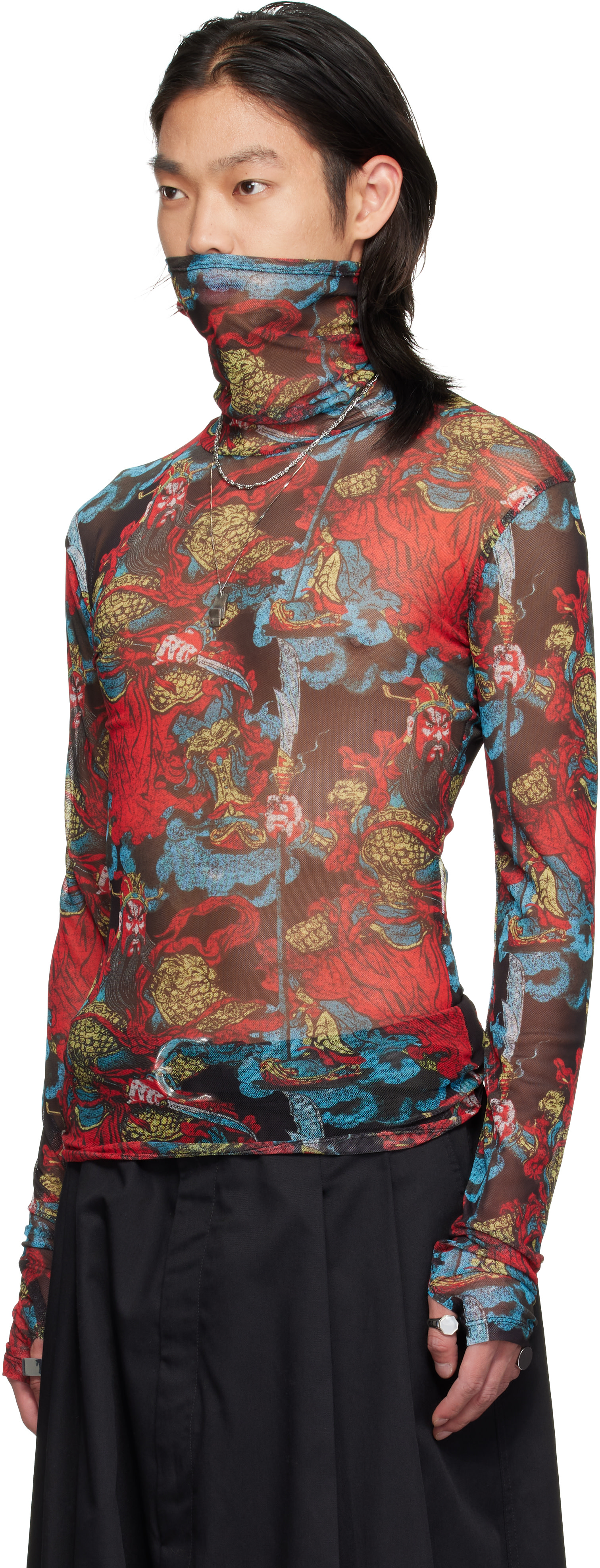 LU'U DAN - Red Masked Mesh Turtleneck