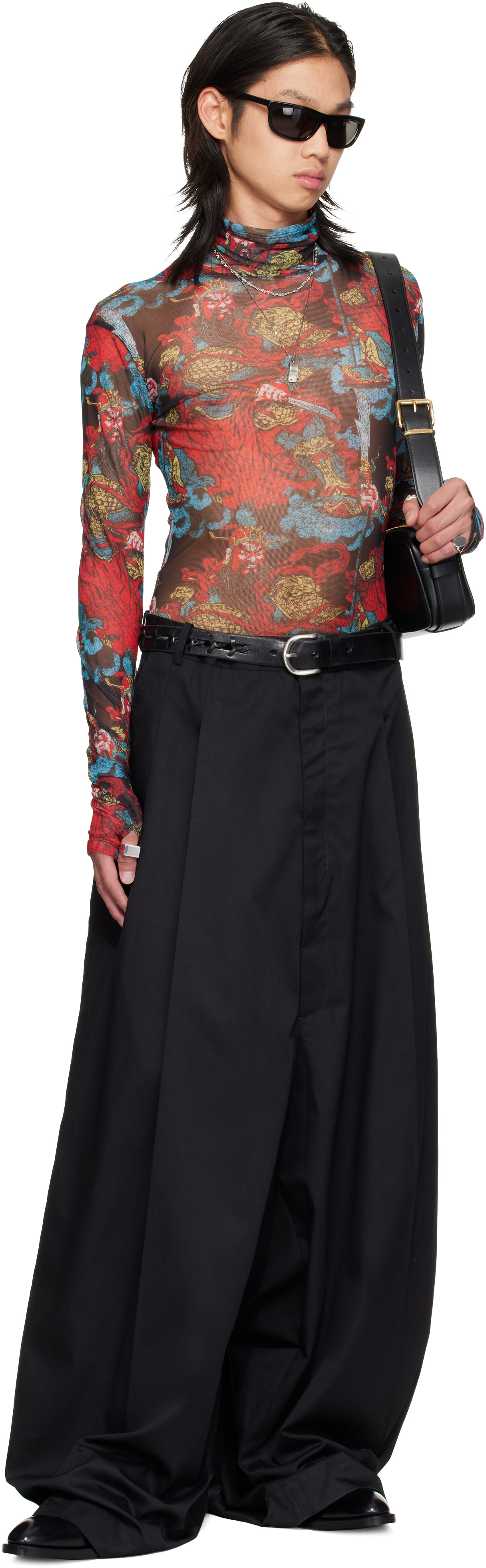 LU'U DAN - Red Masked Mesh Turtleneck