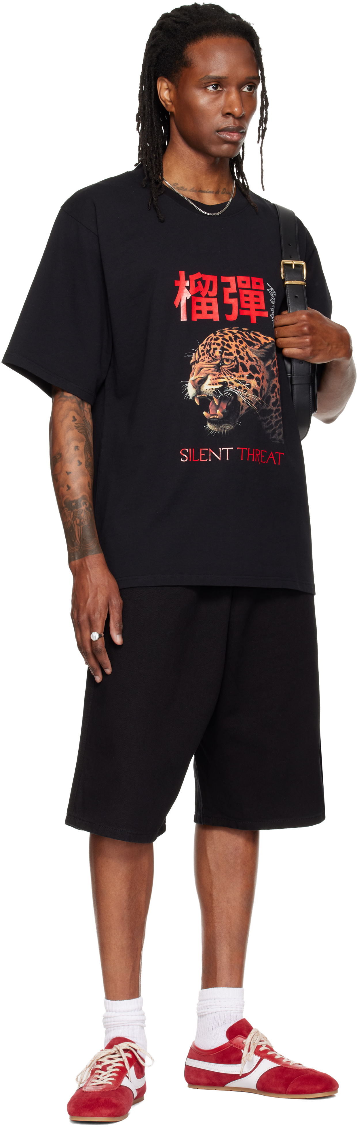 LU’U DAN - T-shirt noir à image de léopard