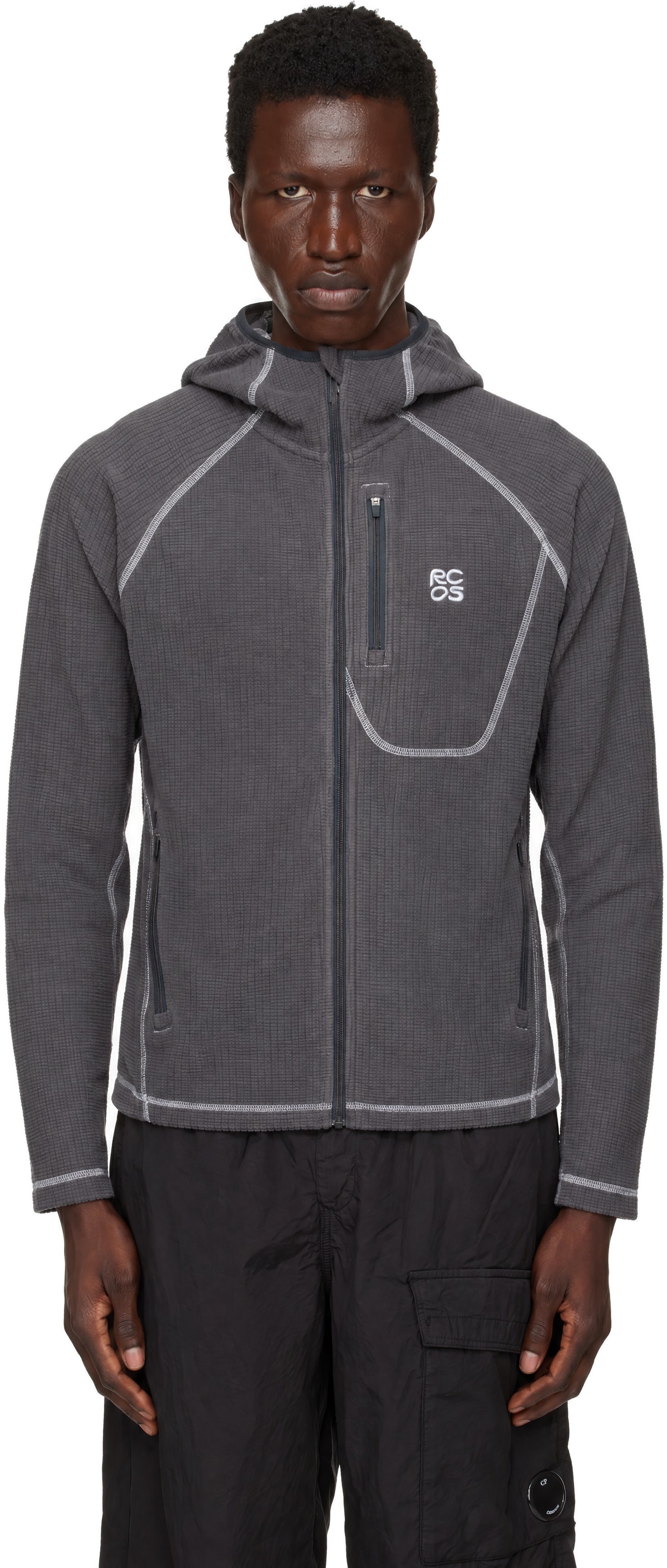 RCOS - Gray Sequoia Full Zip Grid Fleece Sweater