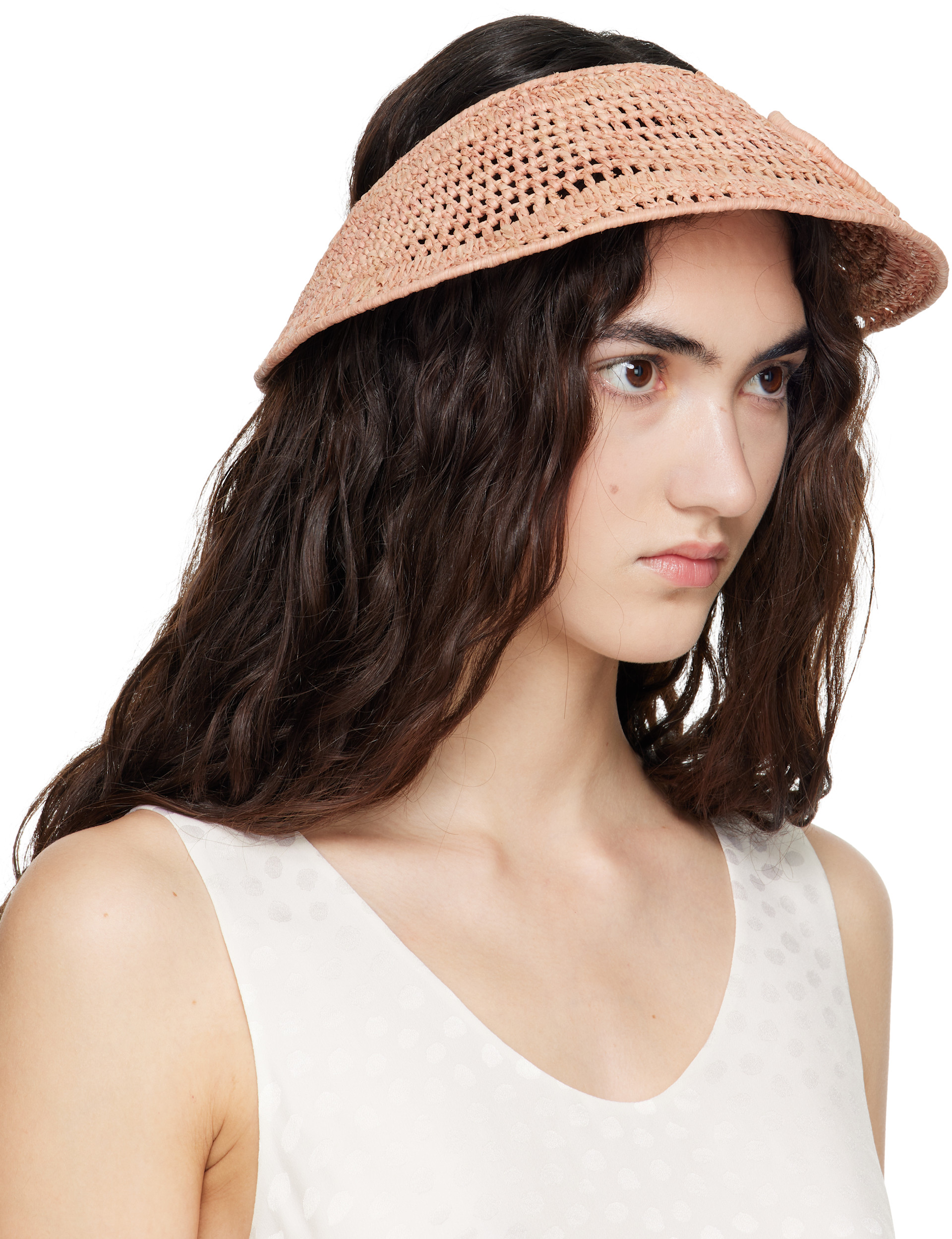 Chloé - Visière beige en raphia à logo