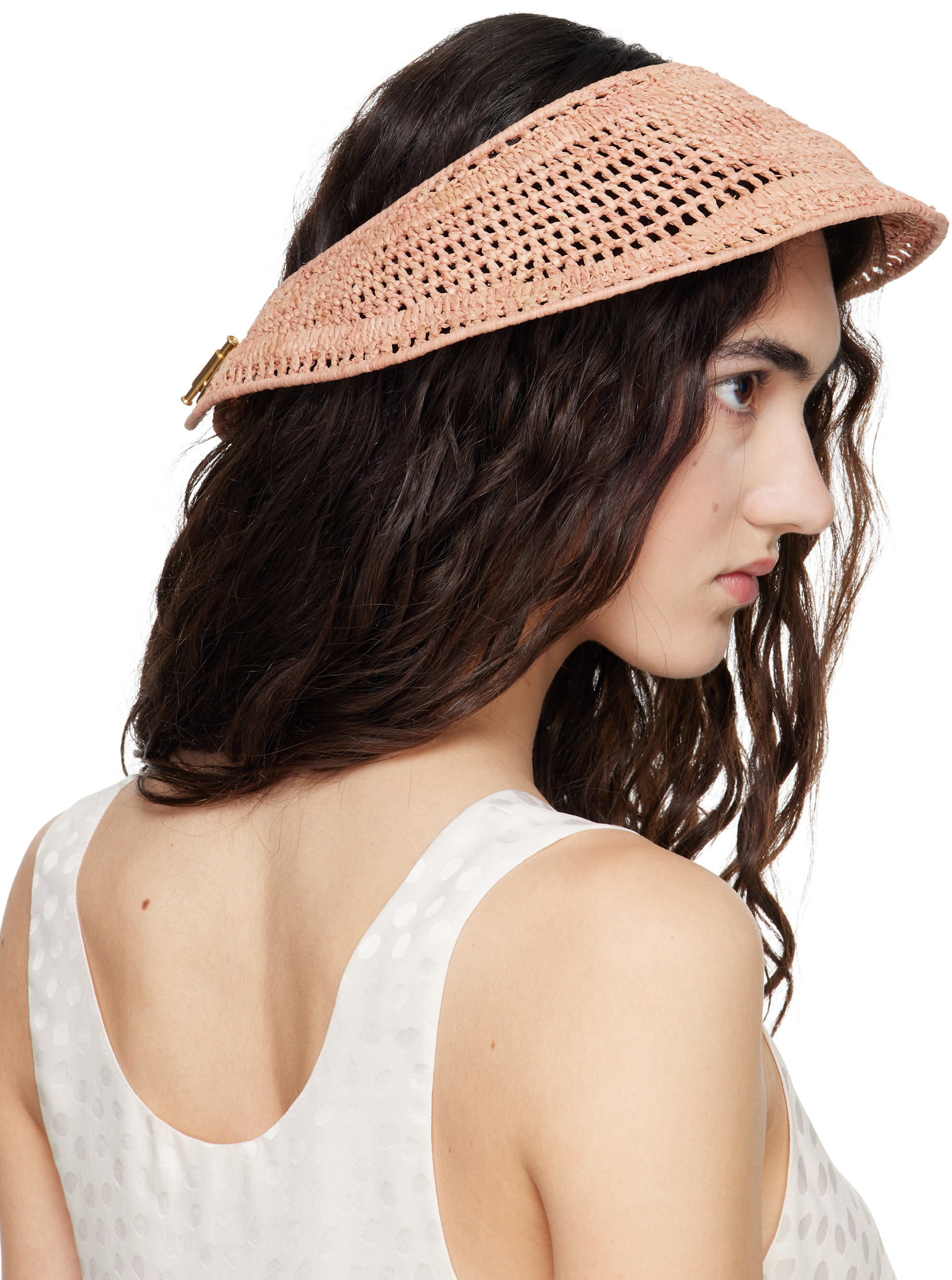 Chloé - Visière beige en raphia à logo