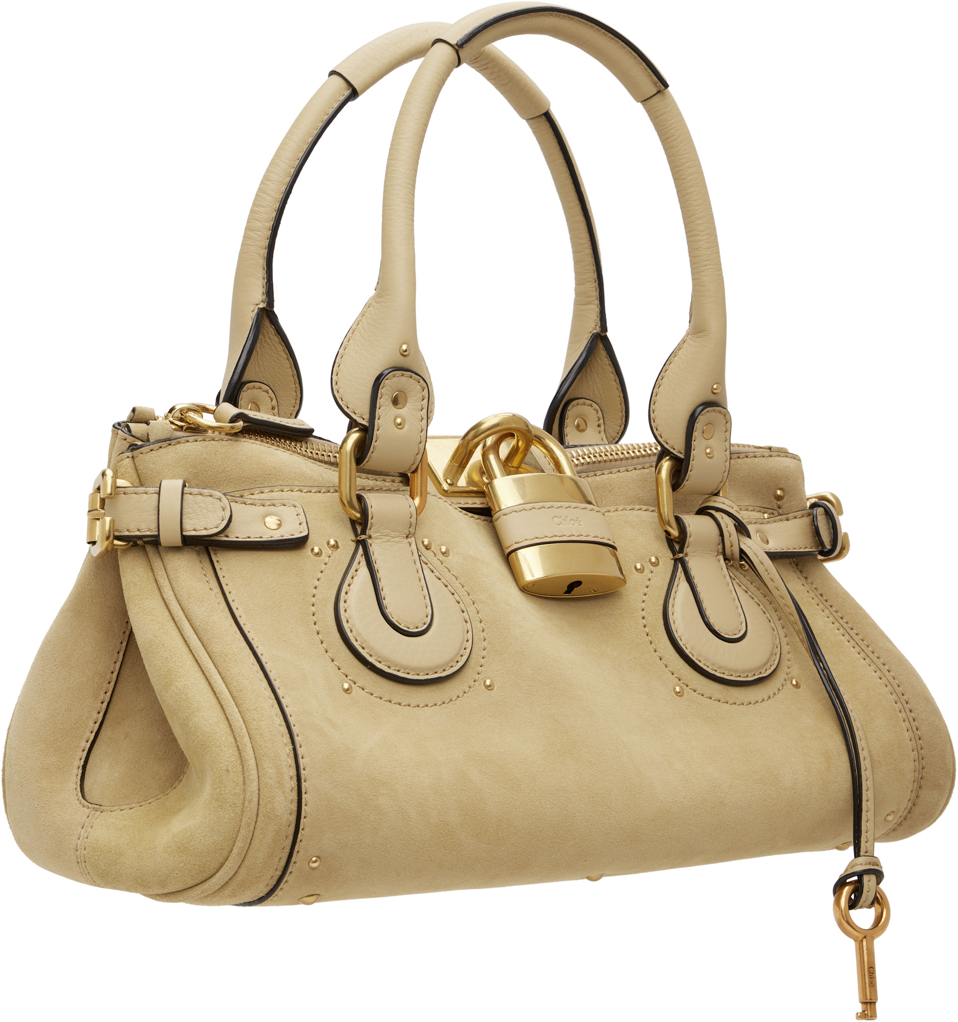 Chloé: Beige Paddington Suede Bag | SSENSE