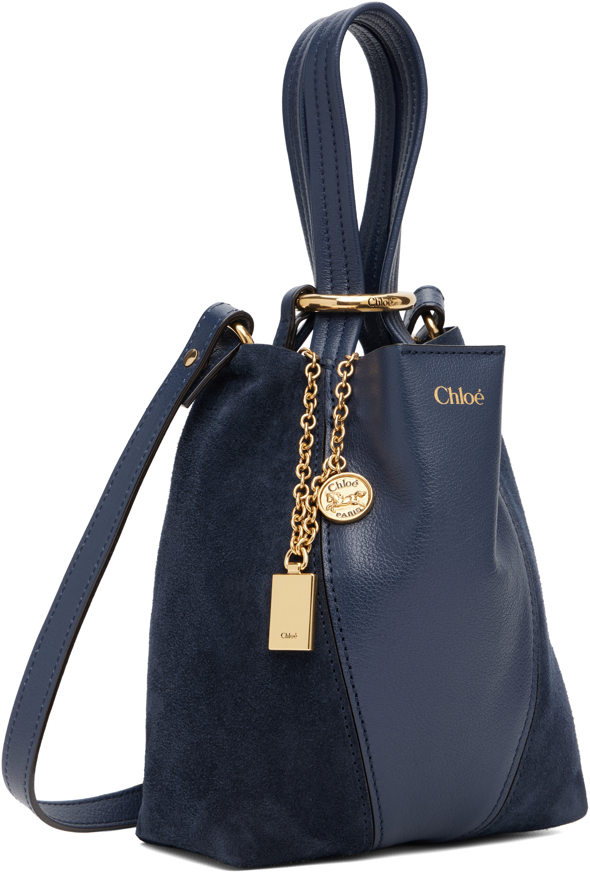 Chloé - Petit cabas Spin bleu marine à logo