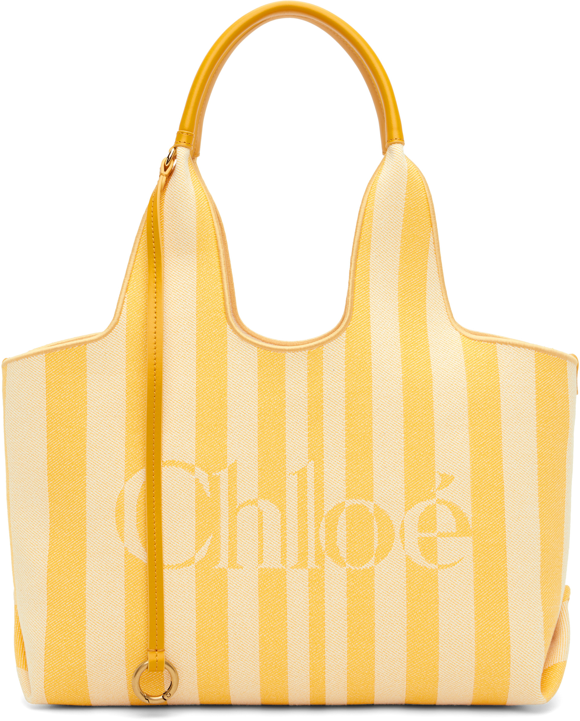 Chloé - Cabas horizontal jaune à rayures et à logo