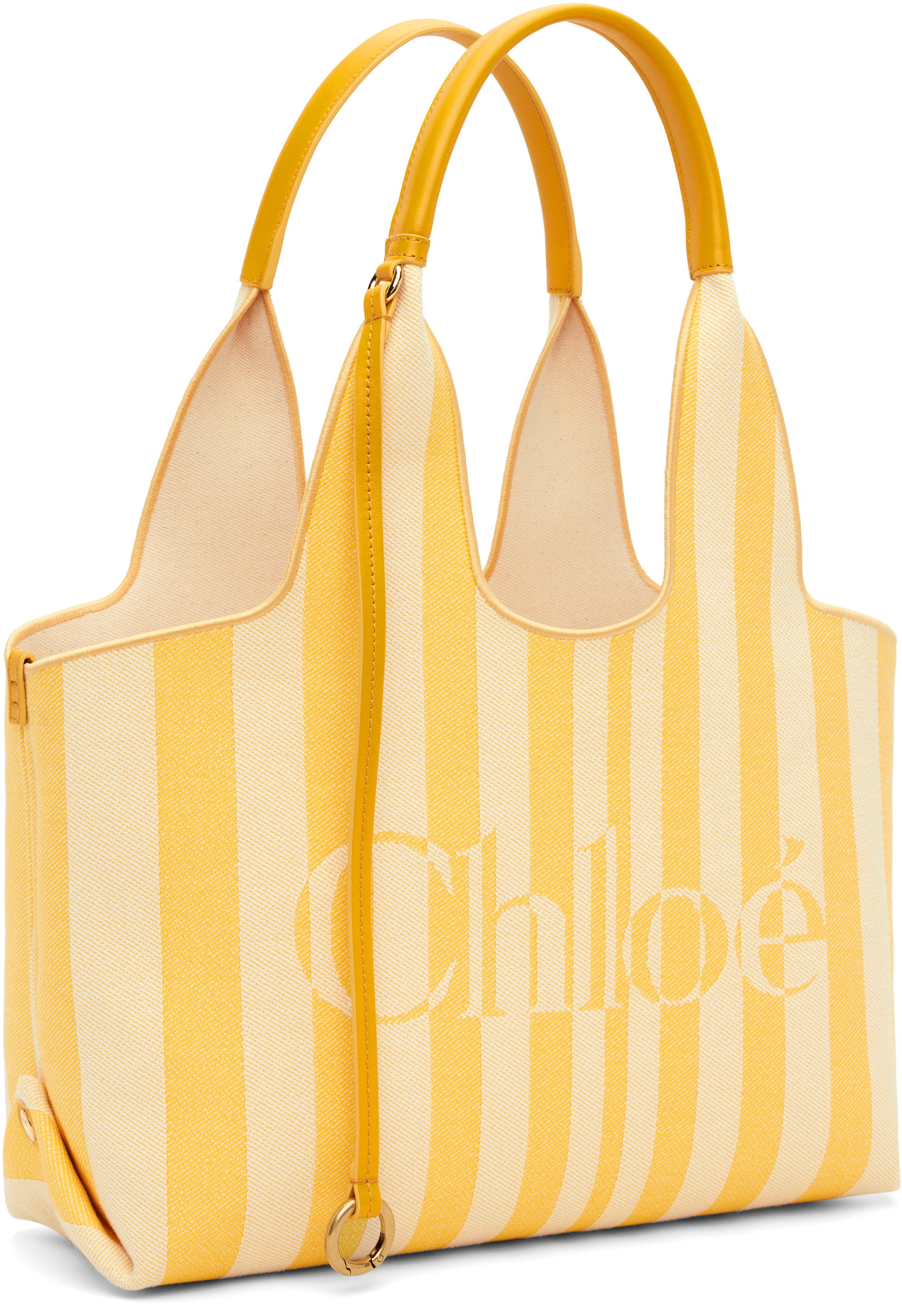 Chloé - Cabas horizontal jaune à rayures et à logo