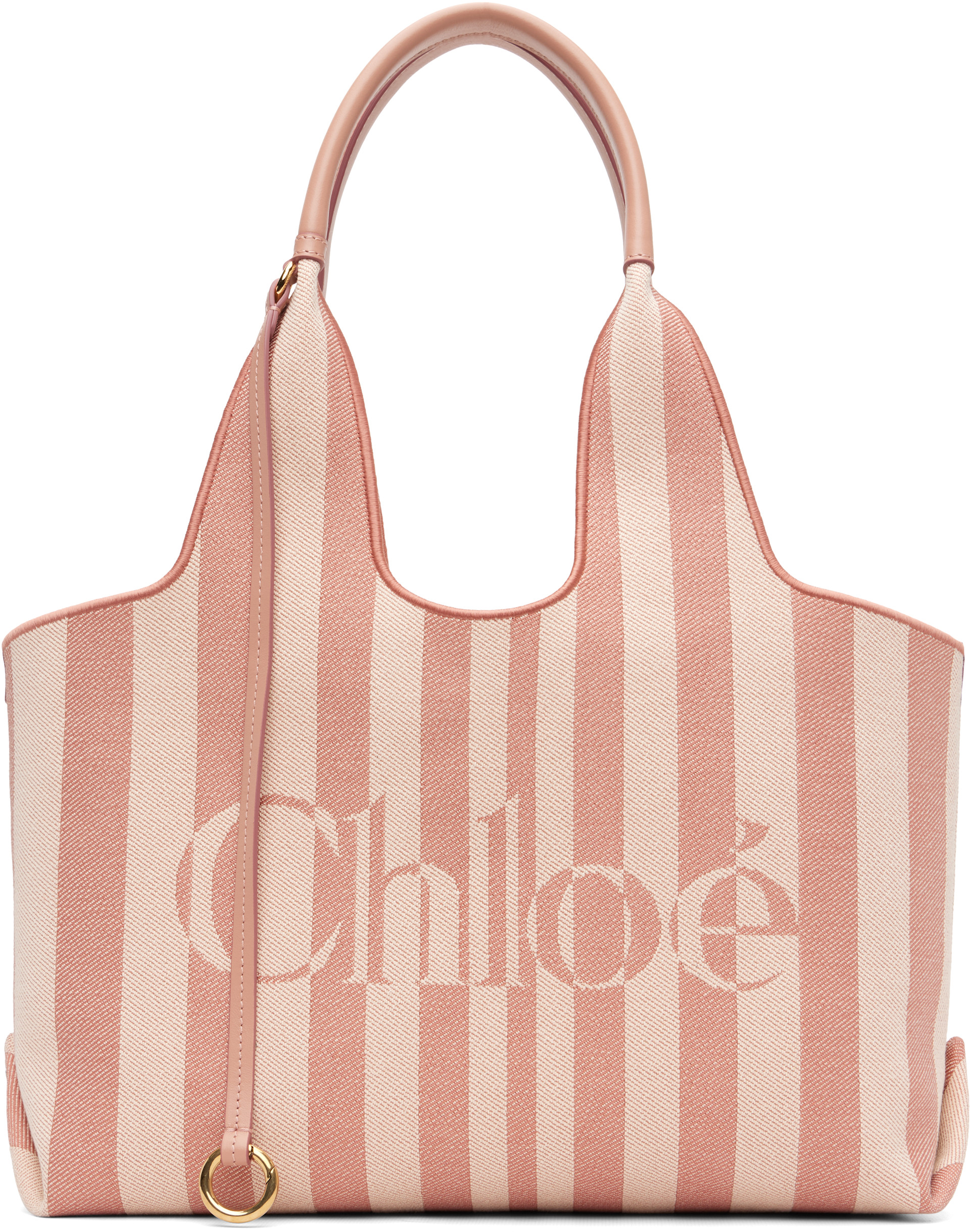 Chloé - Cabas horizontal rose à logo et à rayures