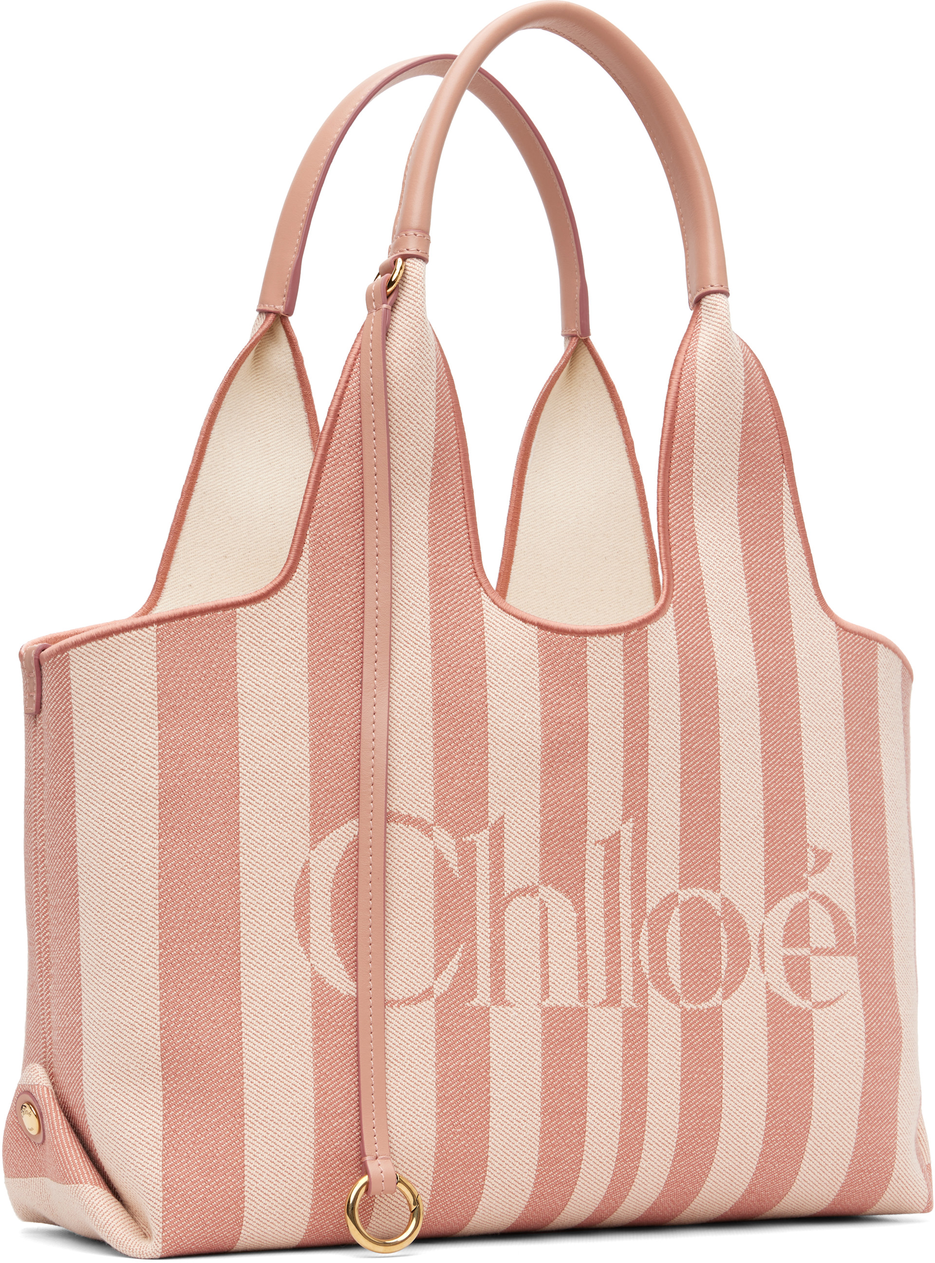 Chloé - Cabas horizontal rose à logo et à rayures