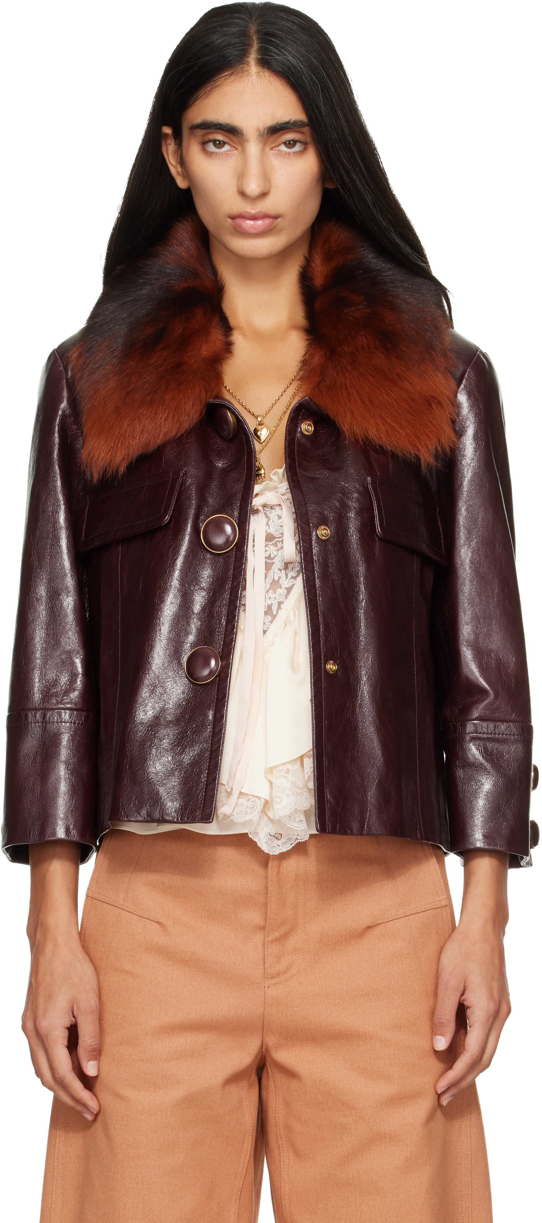 Chloé - Blouson écourté mauve en cuir