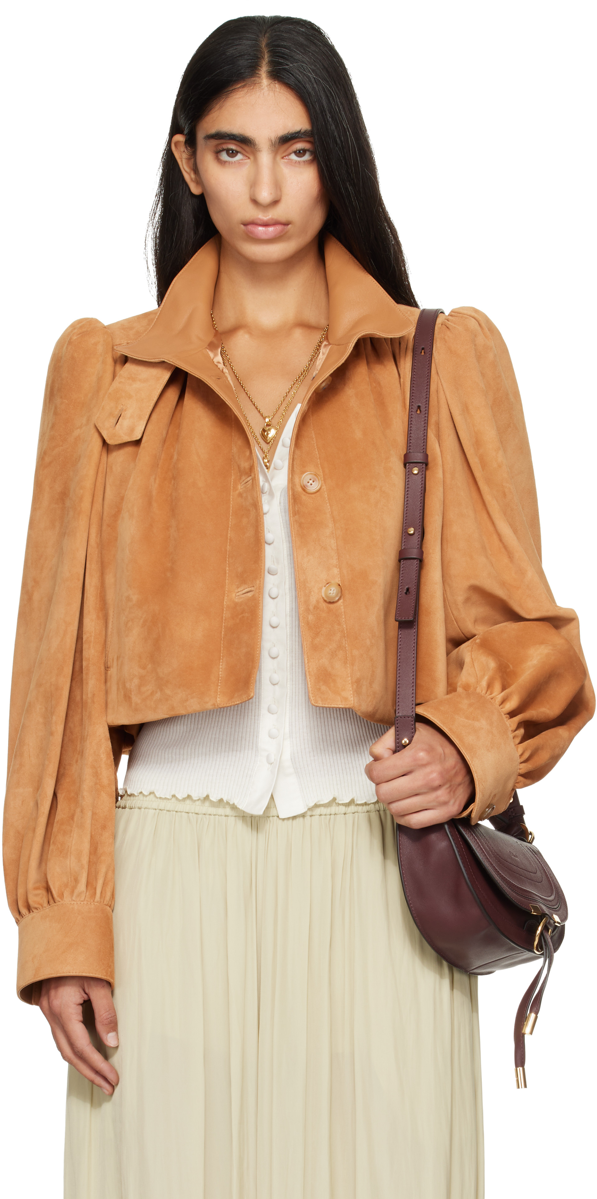 Chloé - タン Gathered Boule スエードジャケット
