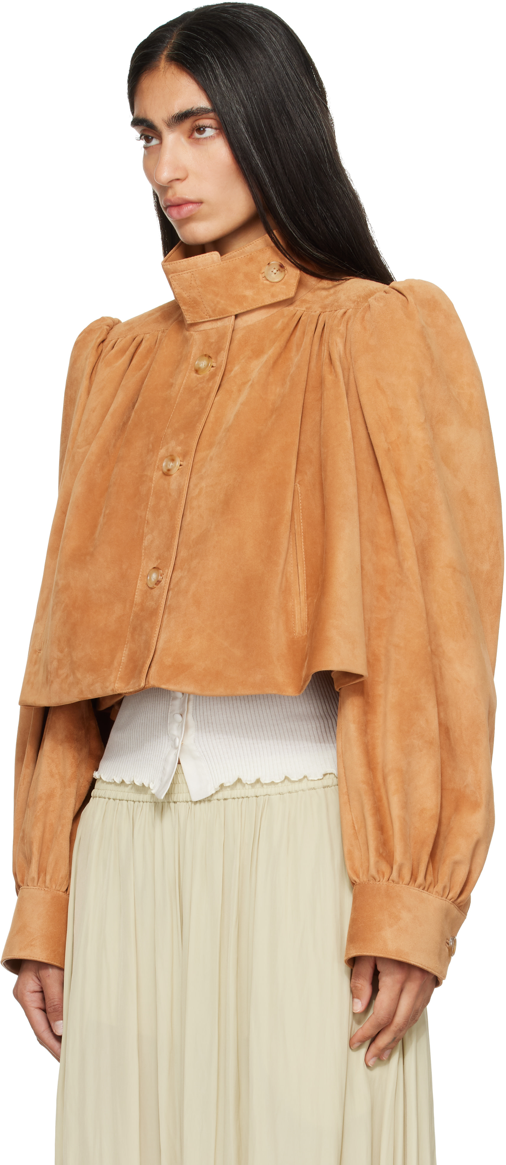 Chloé - タン Gathered Boule スエードジャケット